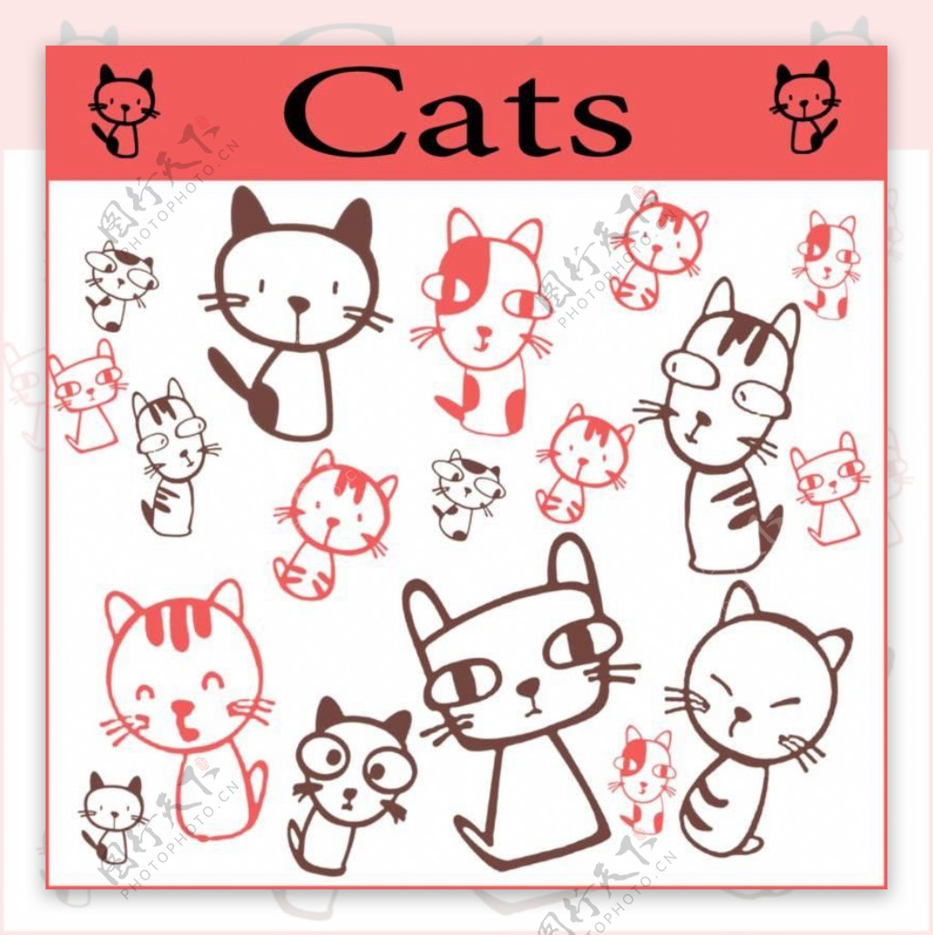10个可爱无比的卡通猫咪PS笔刷打包下载