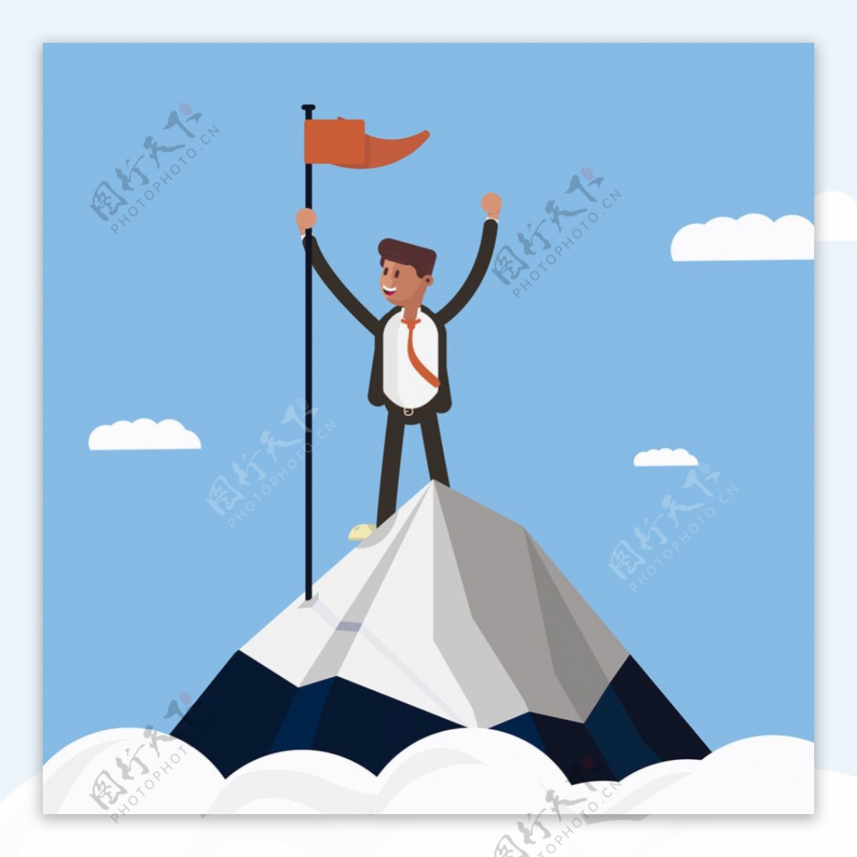 登上山顶插上旗帜的商务人士插图背景