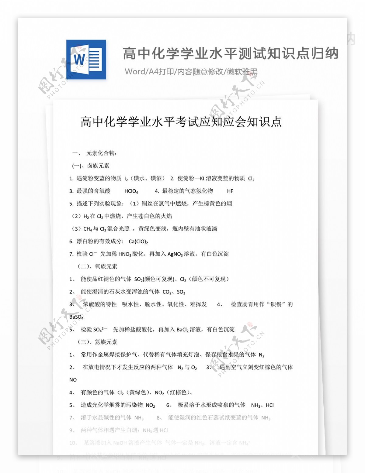 高中化学学业水平测试知识点归纳背诵用