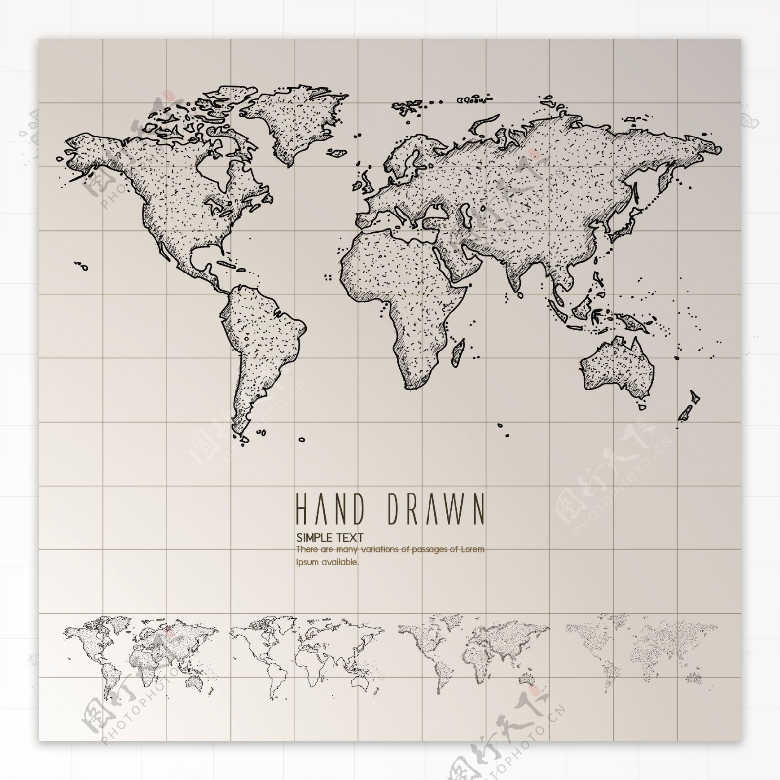 手绘素描风格世界地图