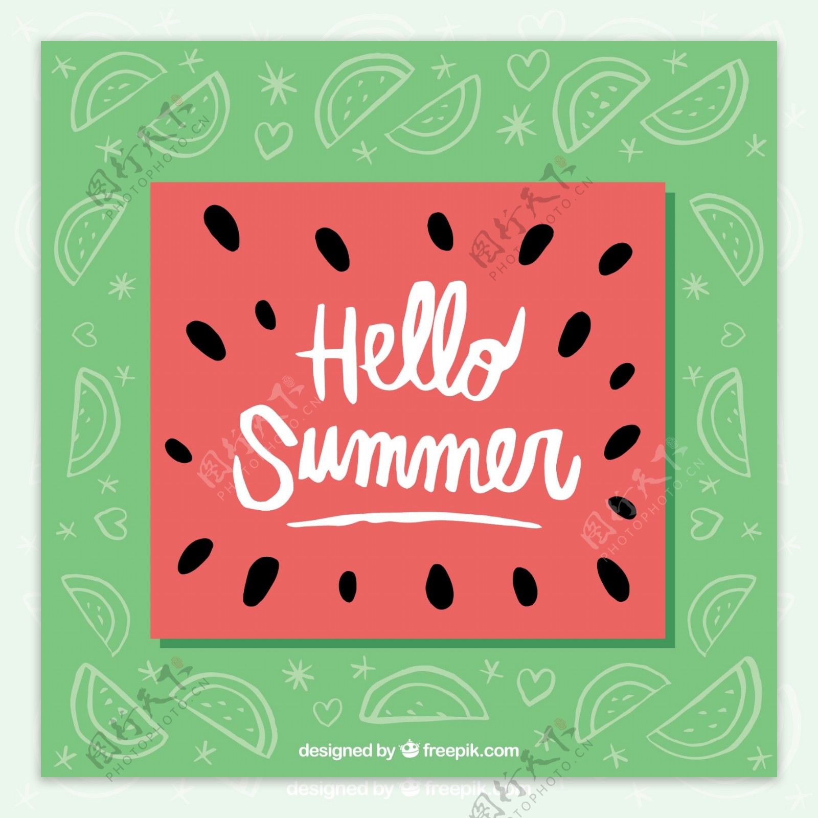 快乐的西瓜装饰图案夏季卡片