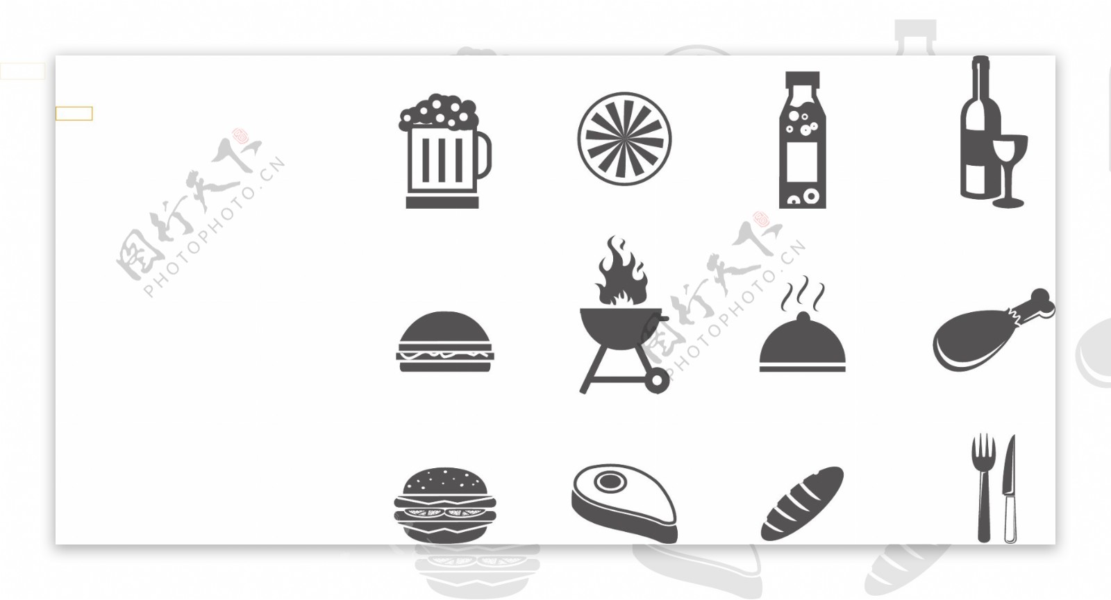 各种烧烤食材图标插图(烧烤、啤酒、肉串、热狗、牛肉、餐具、调料、鱼、烧烤架)日系插图_北极熊素材库