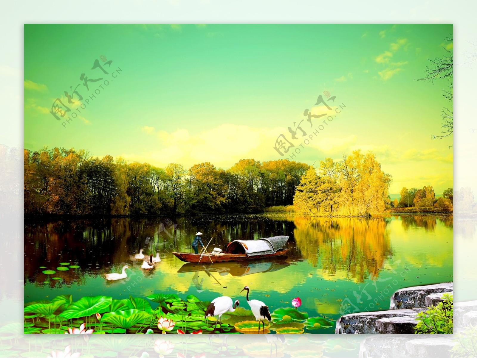 秋色湖景图片