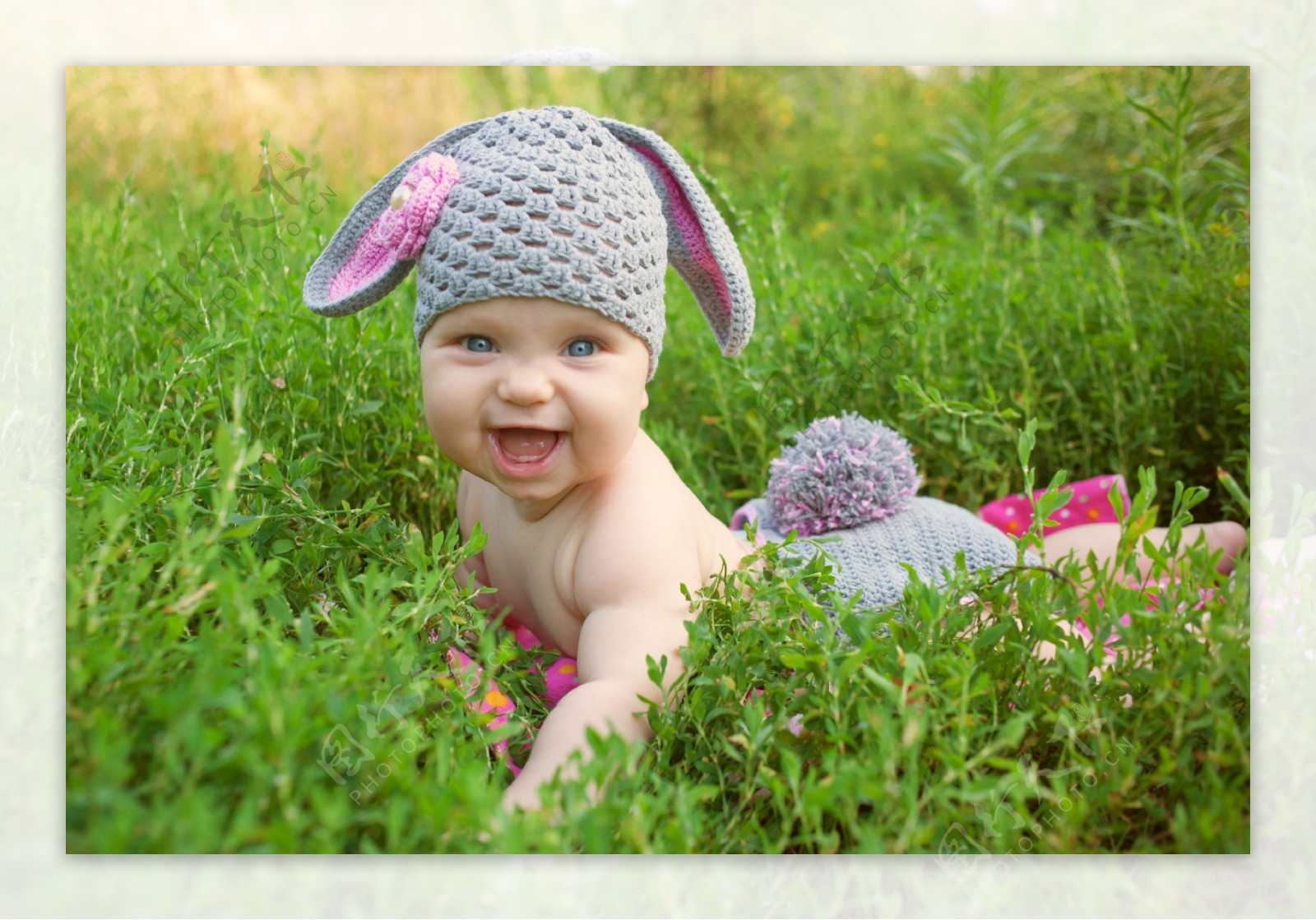草丛里可爱的婴儿图片