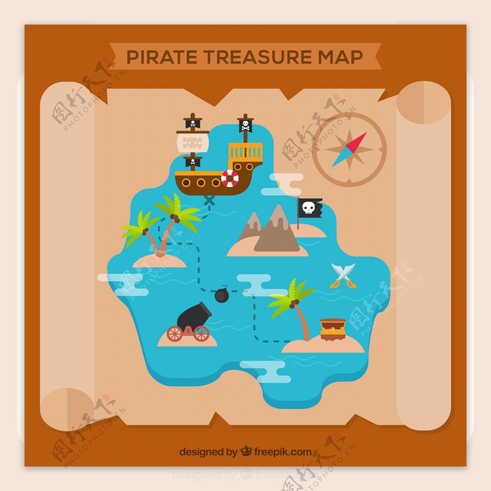 羊皮纸海盗宝藏地图