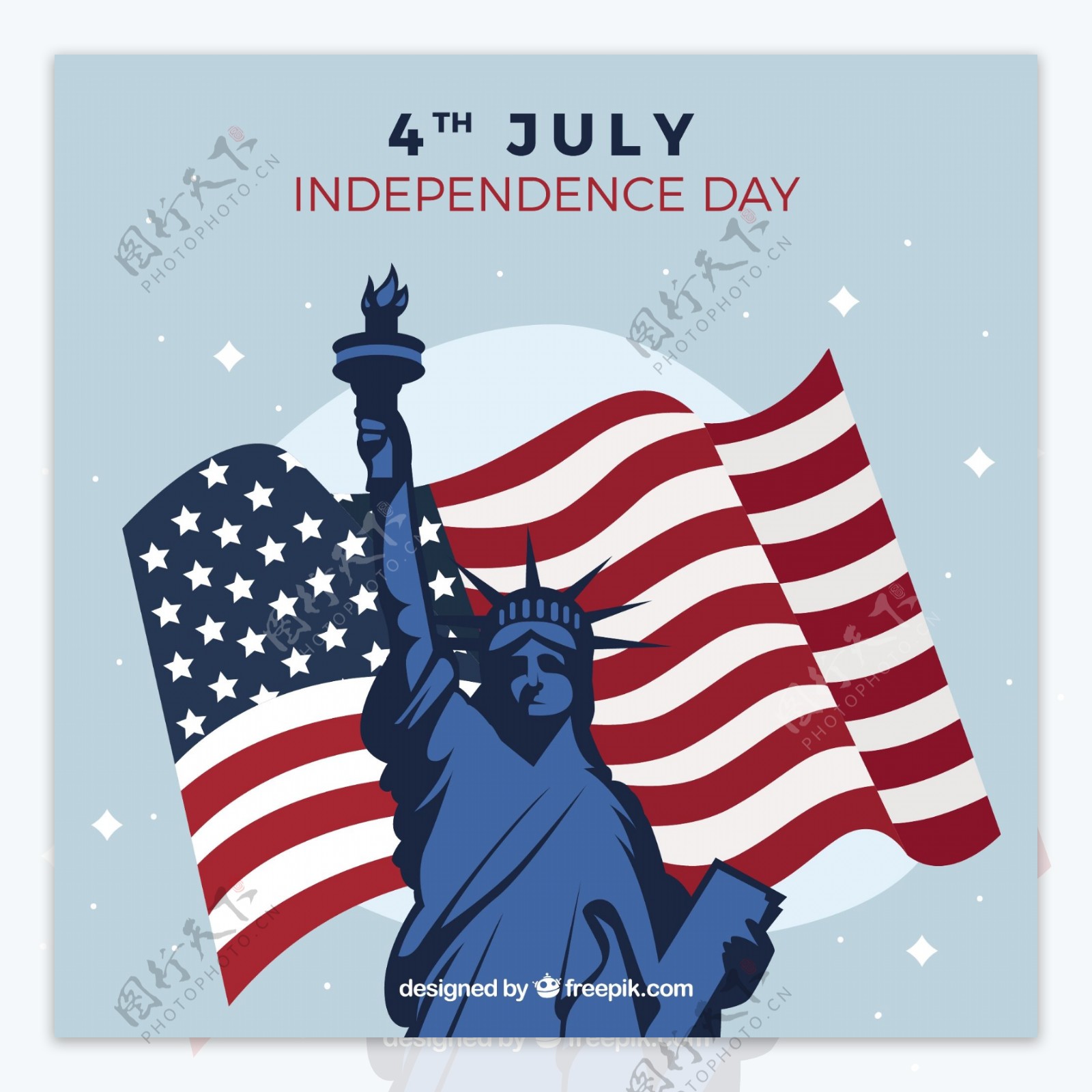 美国独立日自由女神像国旗背景