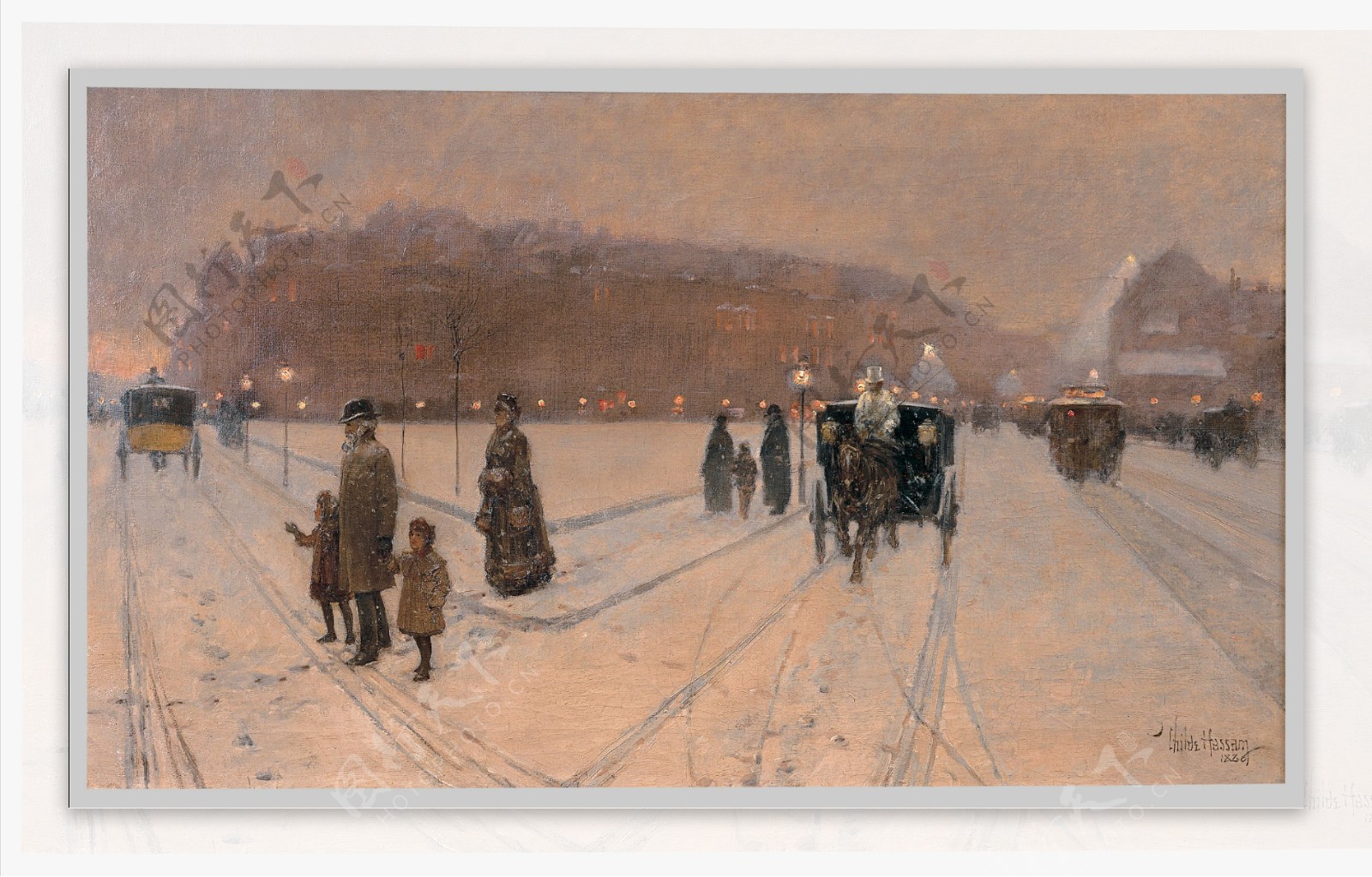 冬天街道风景油画图片