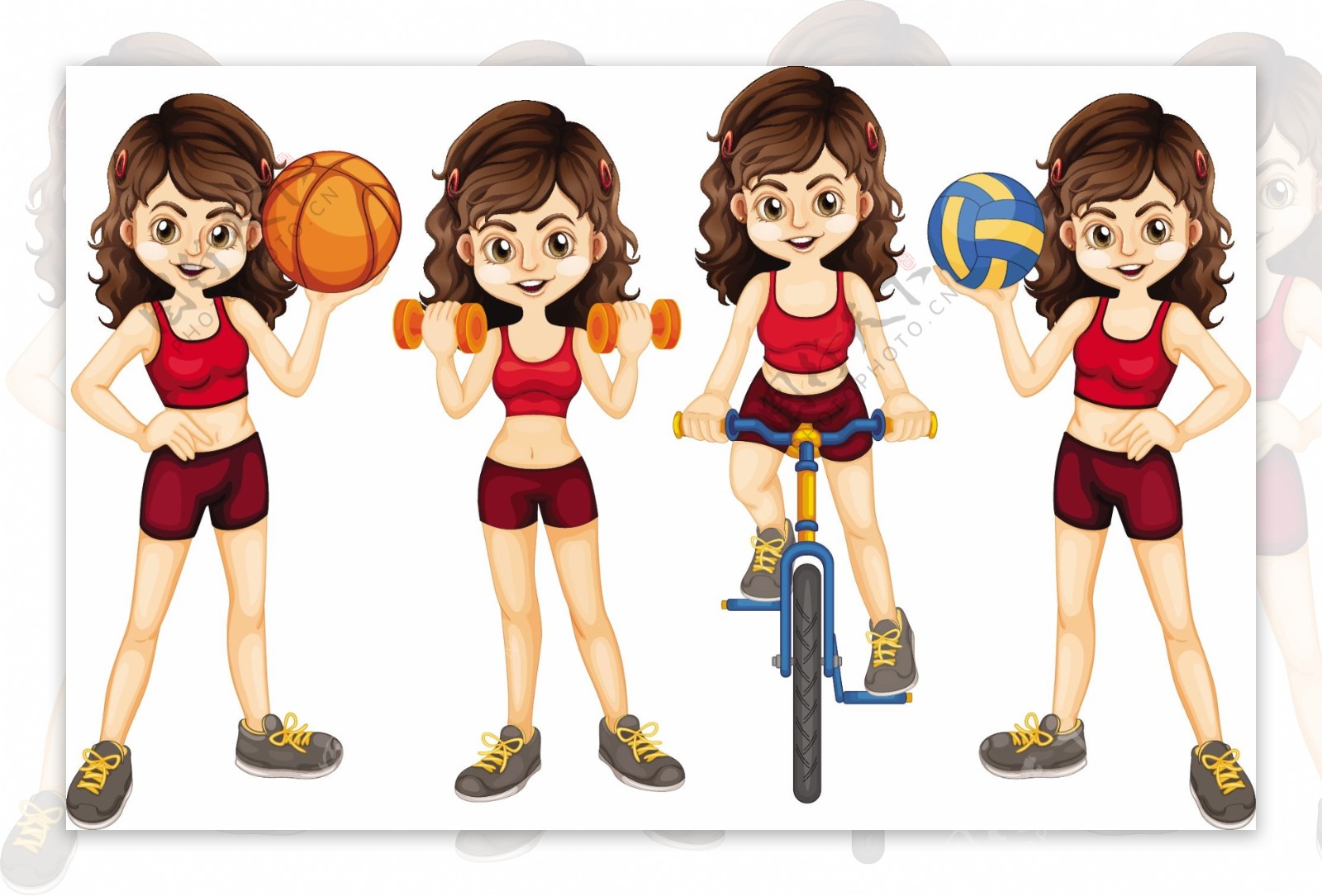 女运动员做不同的运动插画