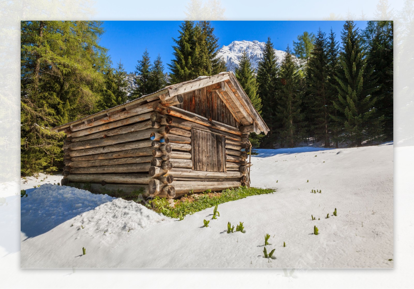 雪地木屋风景图片
