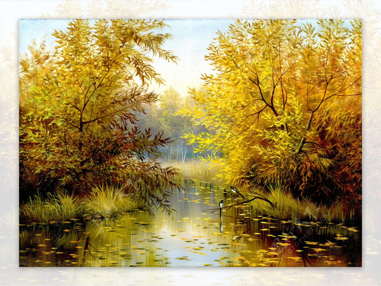 河流风景油画写生图片