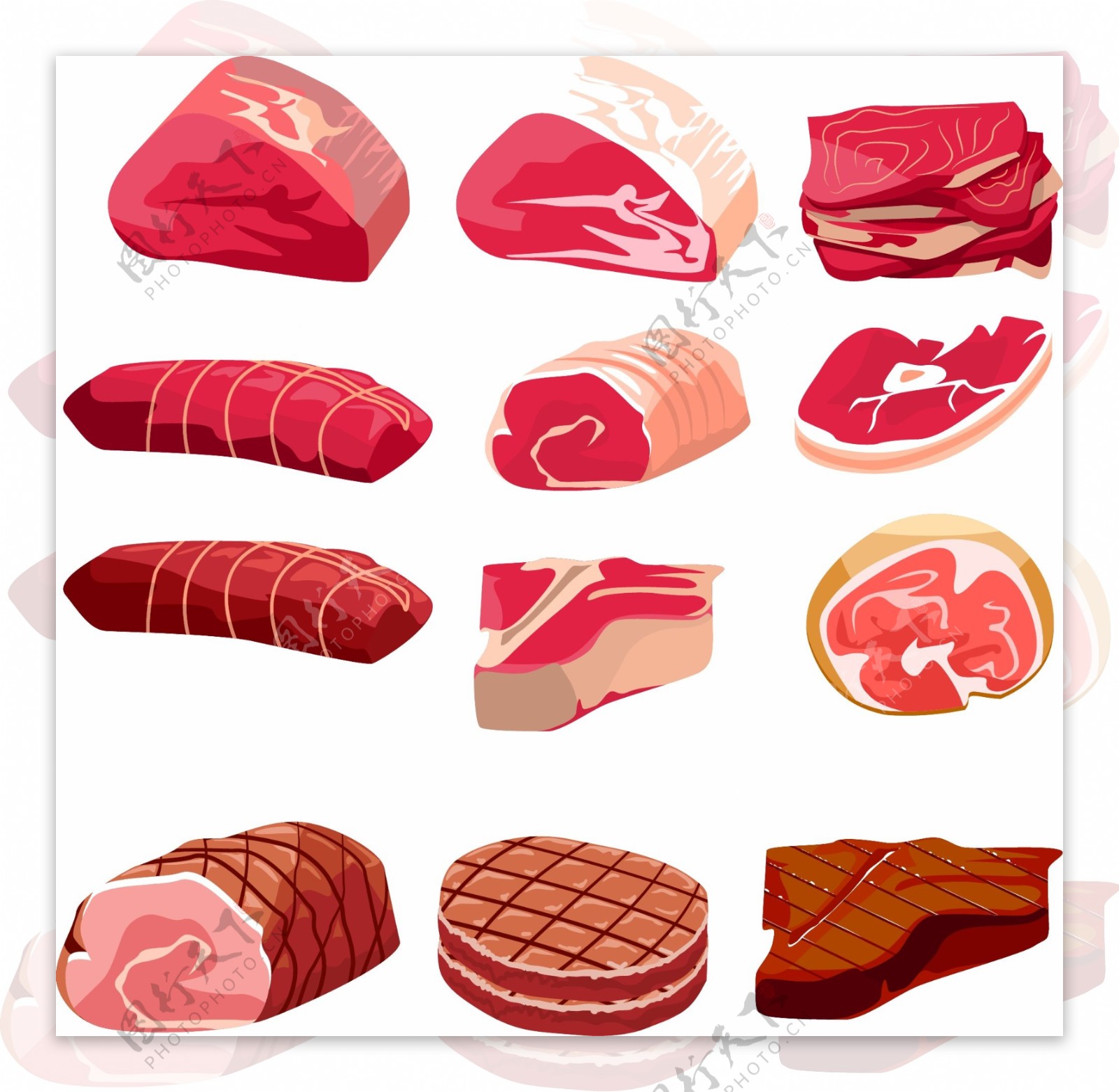 新鲜的肉和火腿图案矢量素材下载