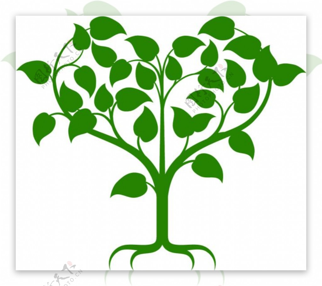 绿色树心形对称矢量素材