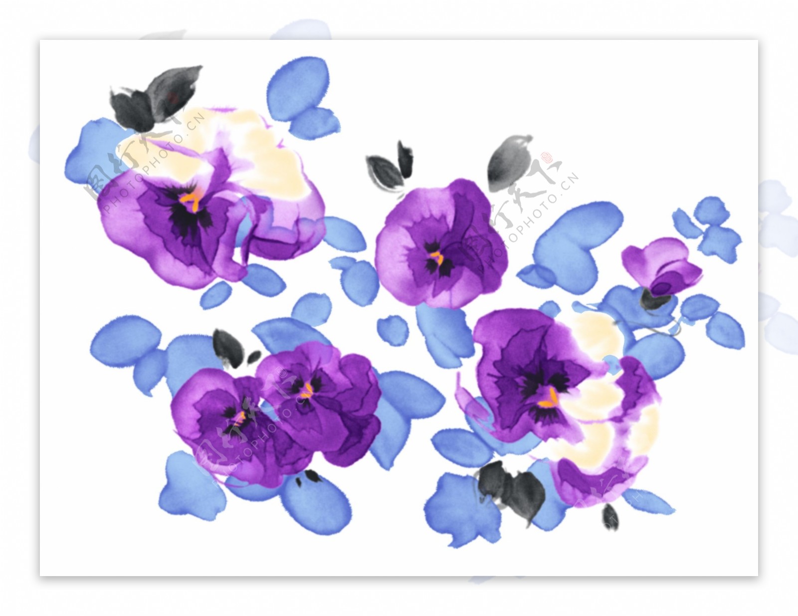 水墨花瓣蓝紫色平铺