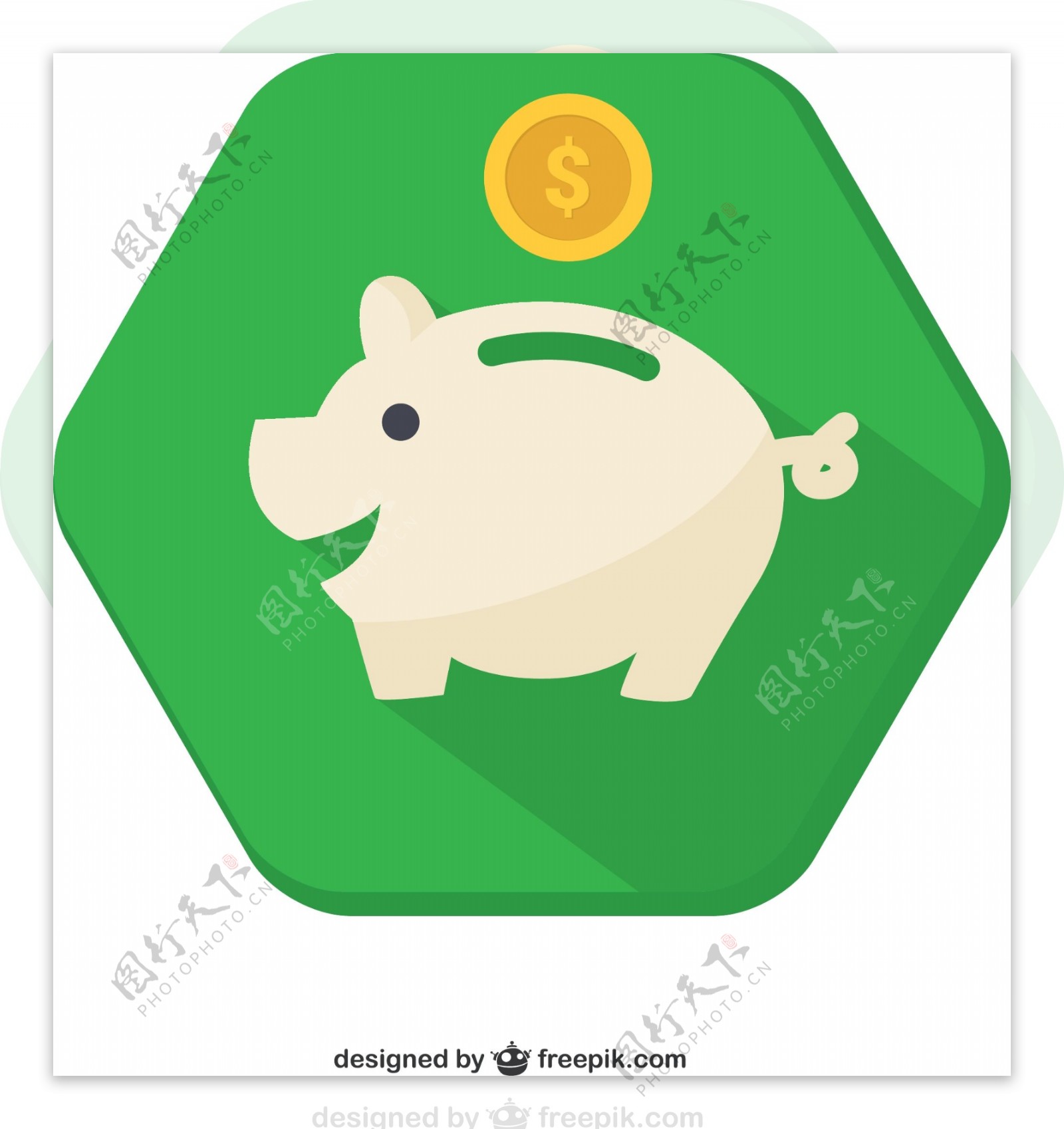 六边形小猪存钱罐图标矢量图