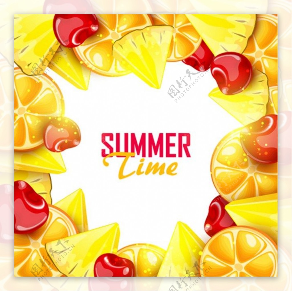 夏日黄色水果边框背景图