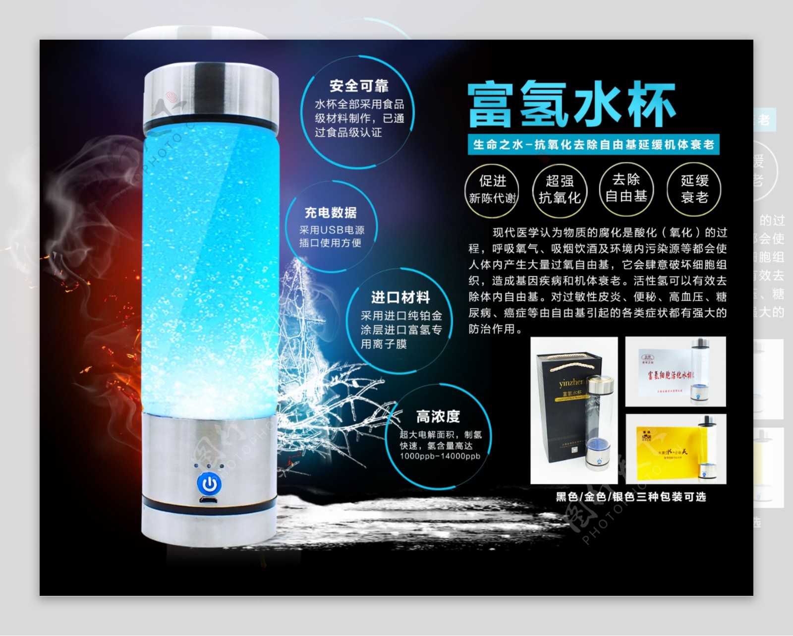 富氢水杯电解式富氢水素水杯功能解析海报