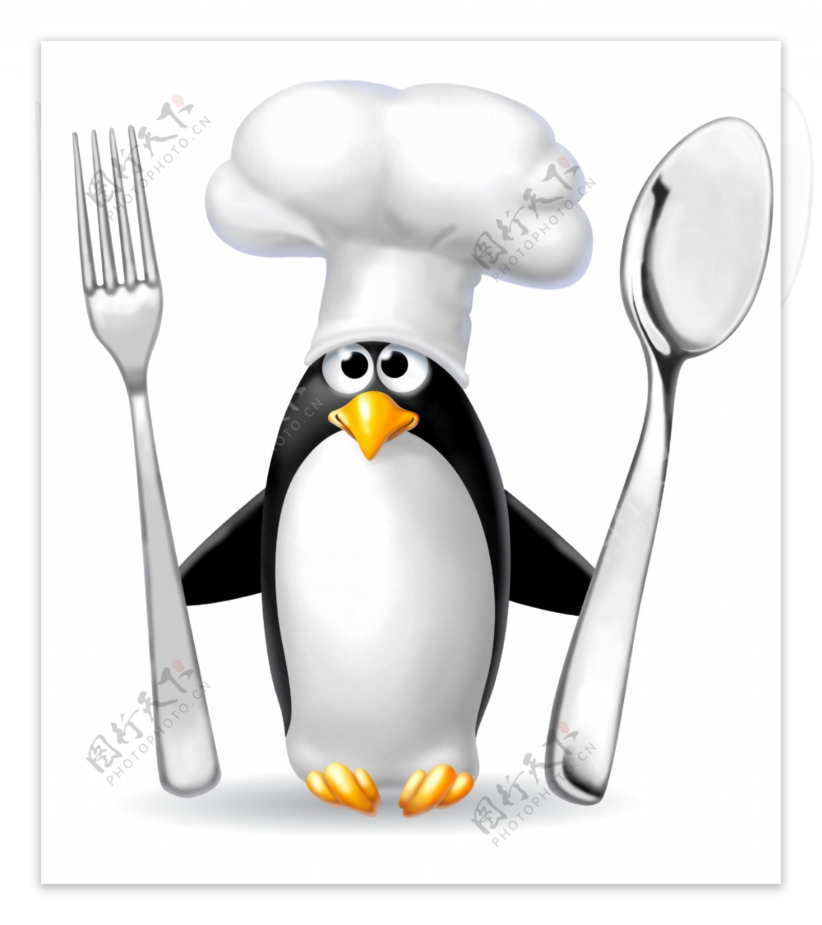 手拿餐具的厨师企鹅图片
