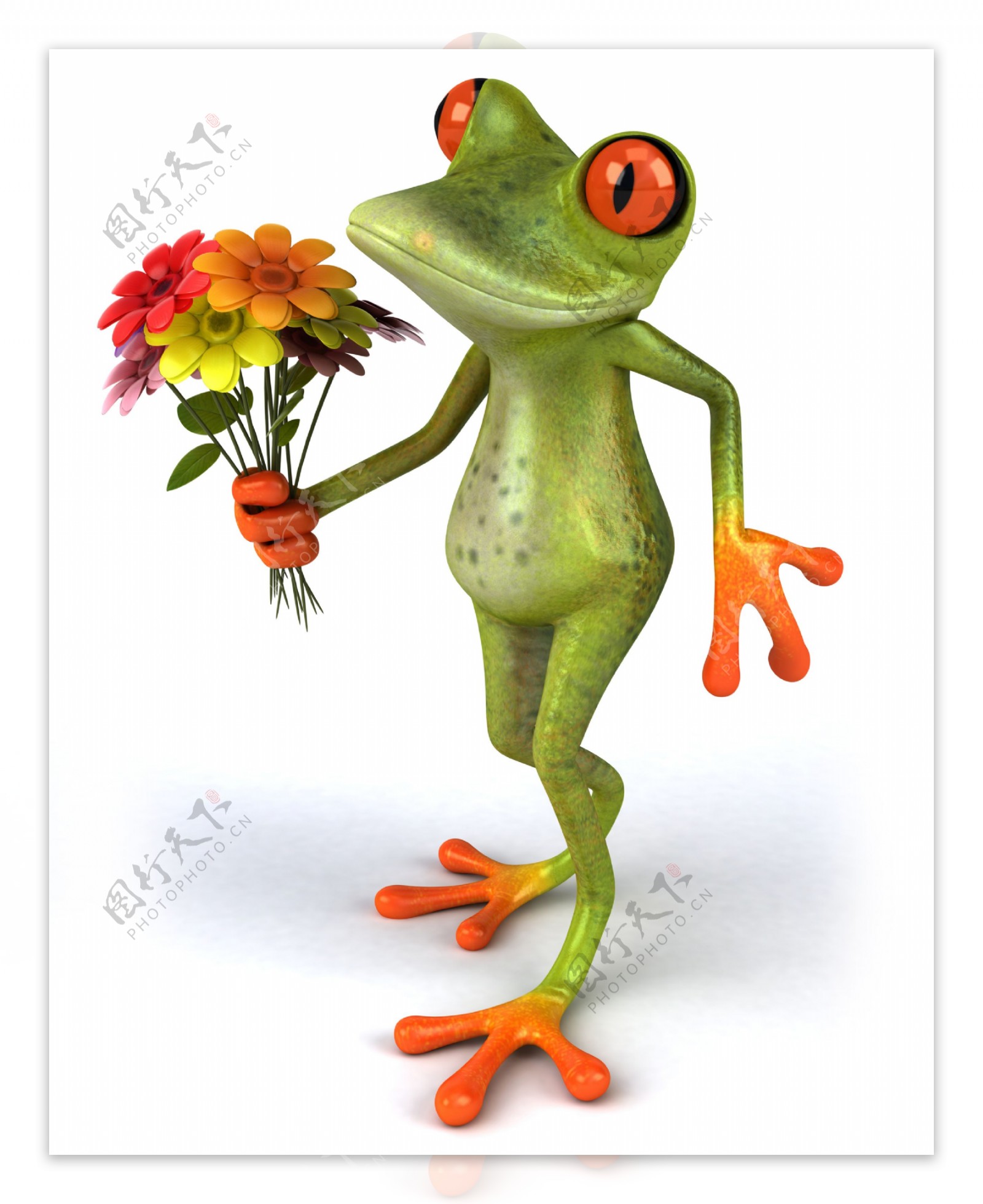 拿着花束的3D青蛙图片