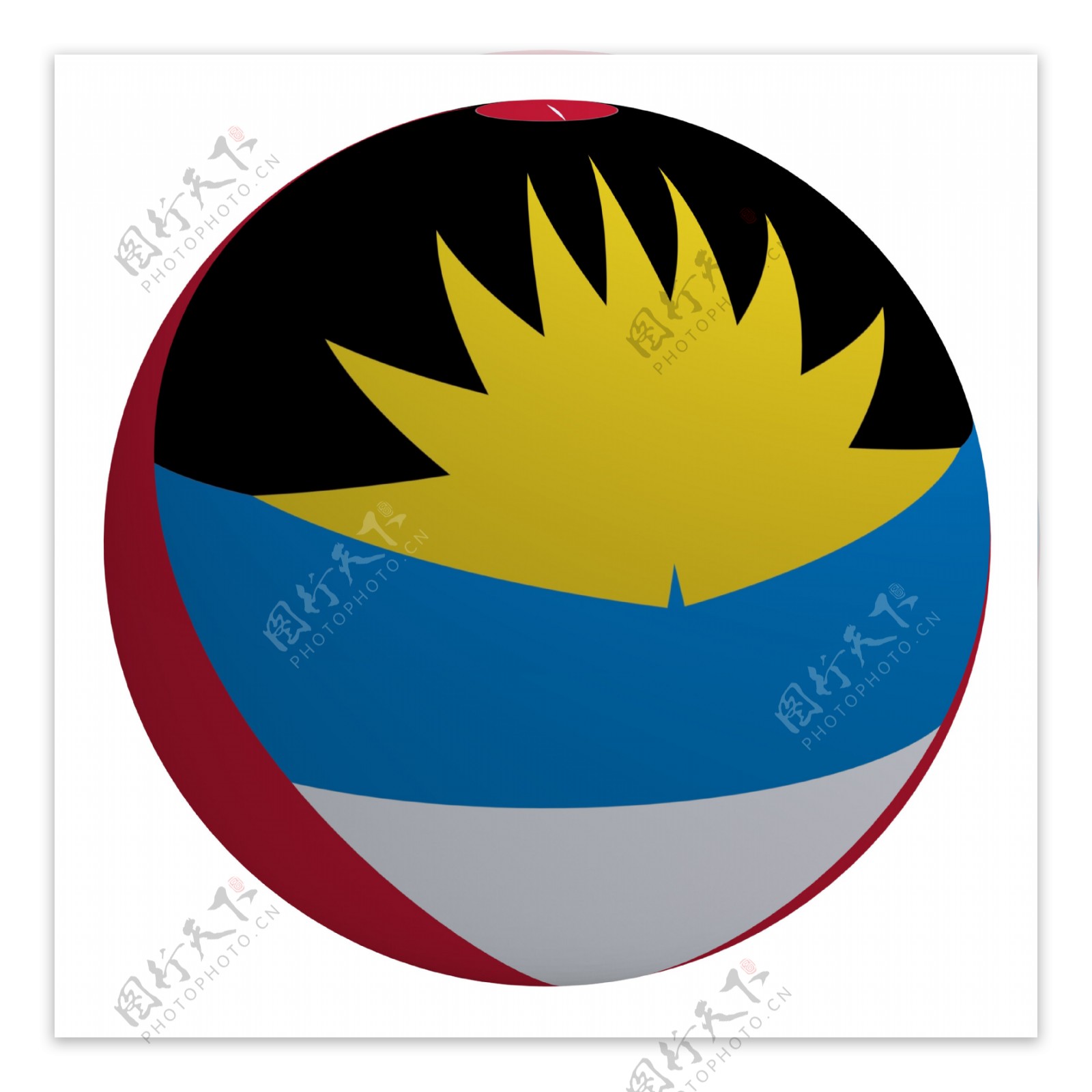 安提瓜和巴布达国旗在球白色隔离