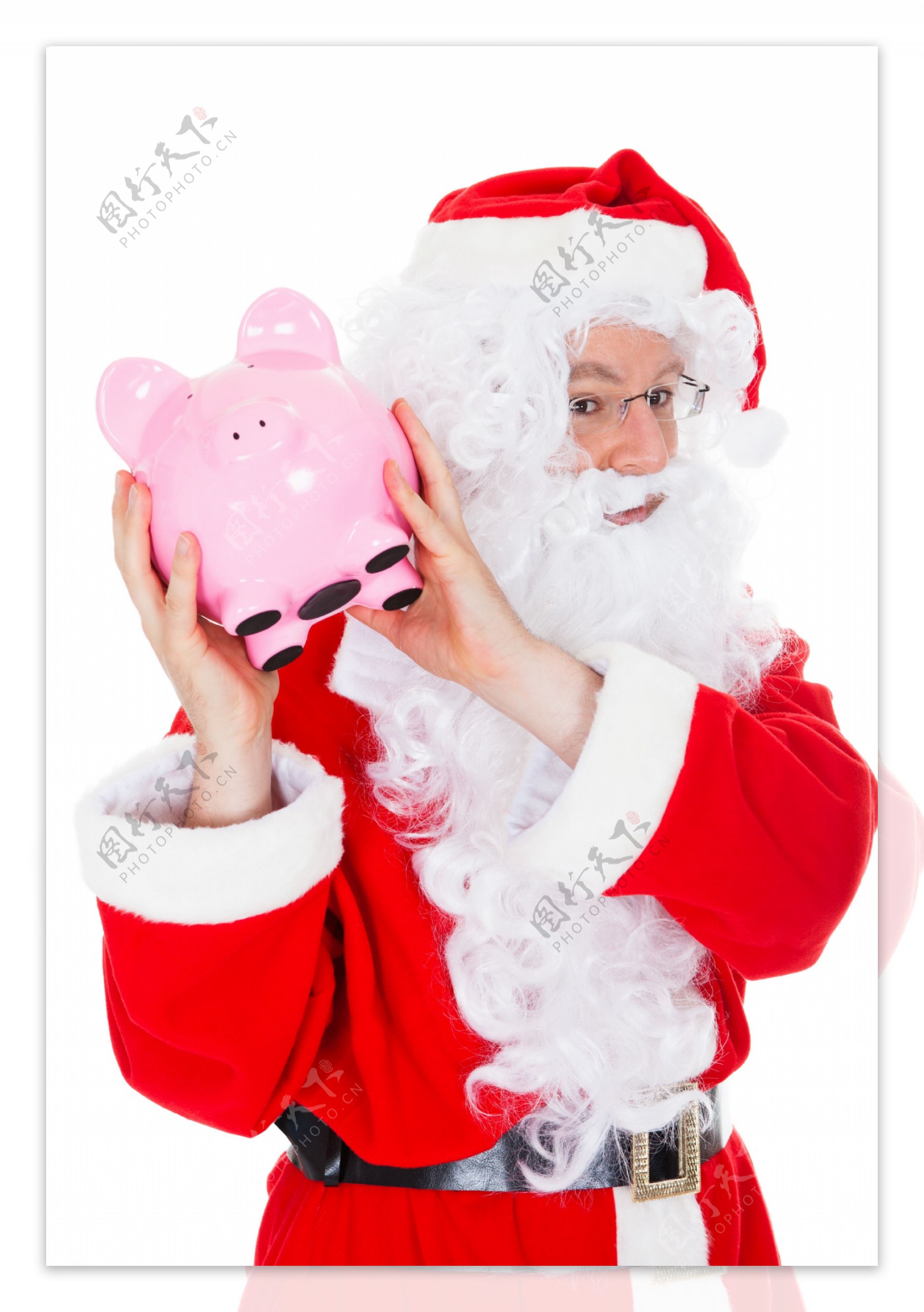 拿着储钱罐的圣诞老人图片