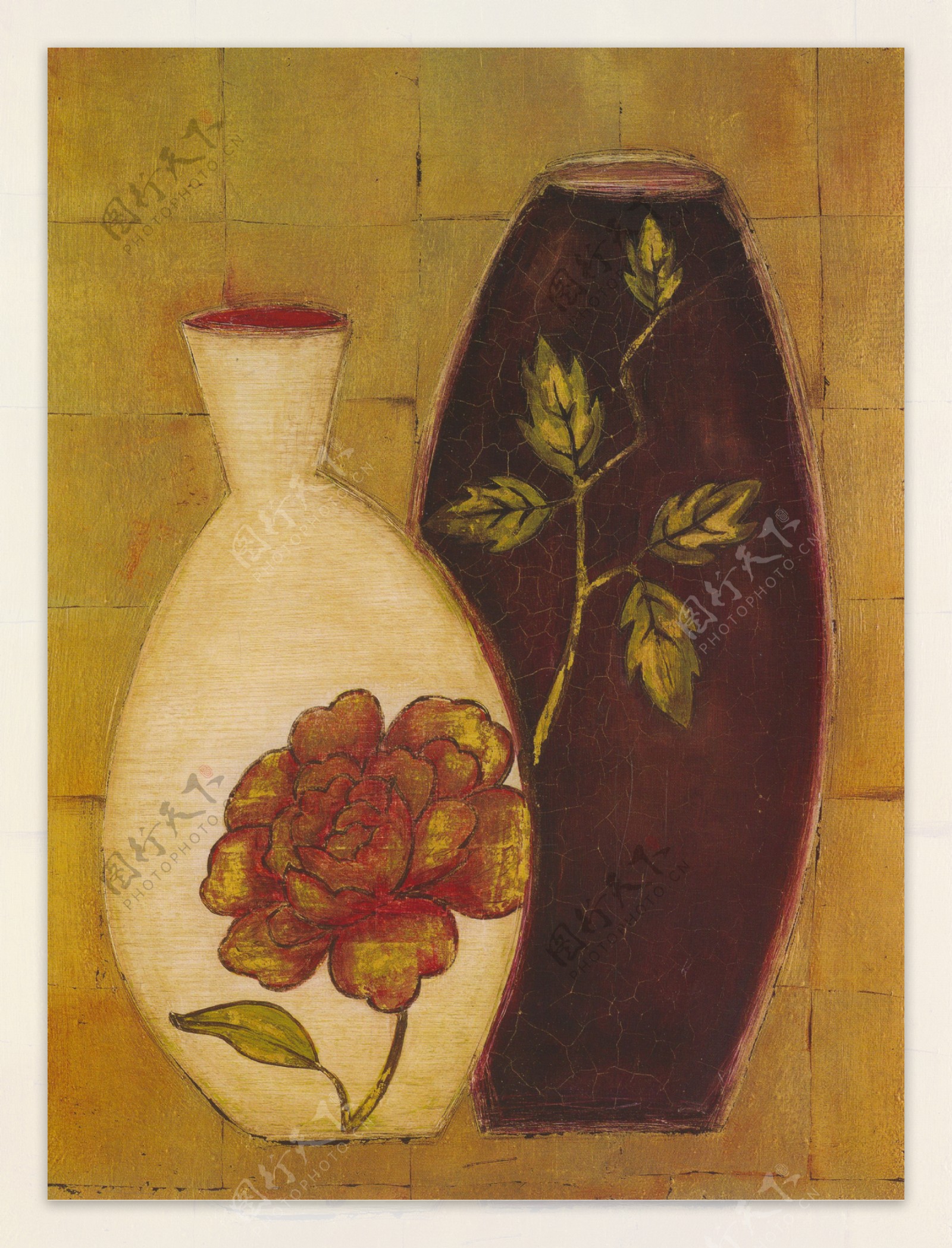 花瓶上的花朵油画图片