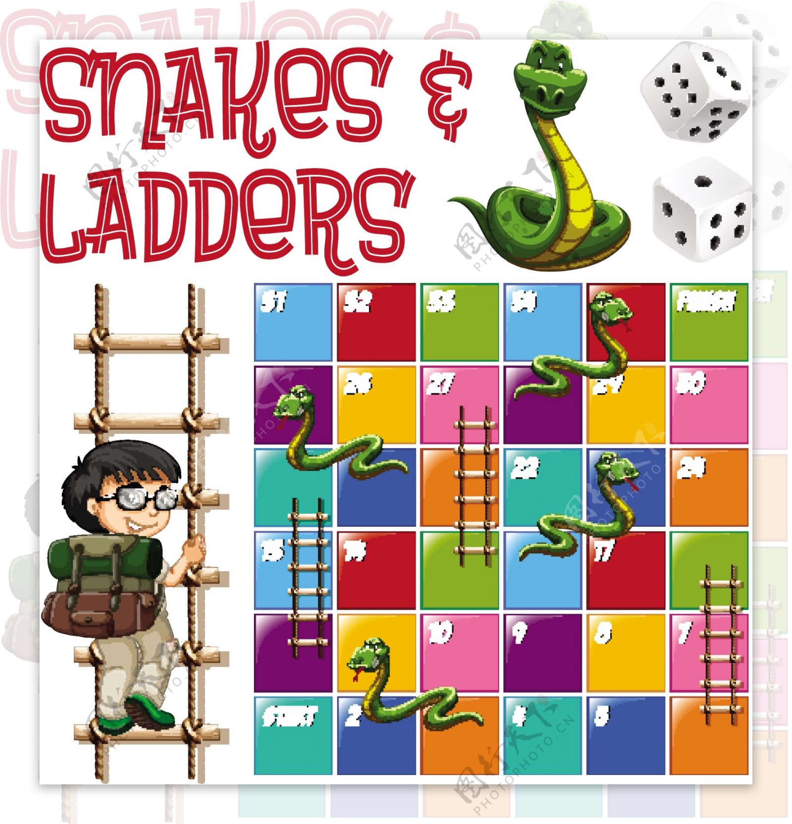 桌游模板梯子和蛇的插图