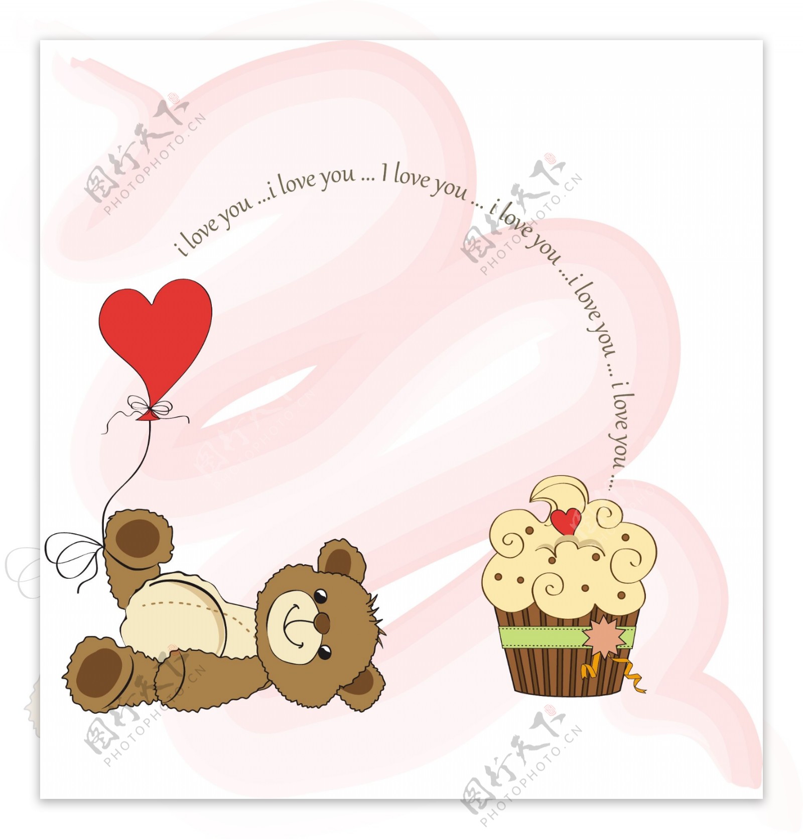 情人卡和可爱的泰迪熊和蛋糕