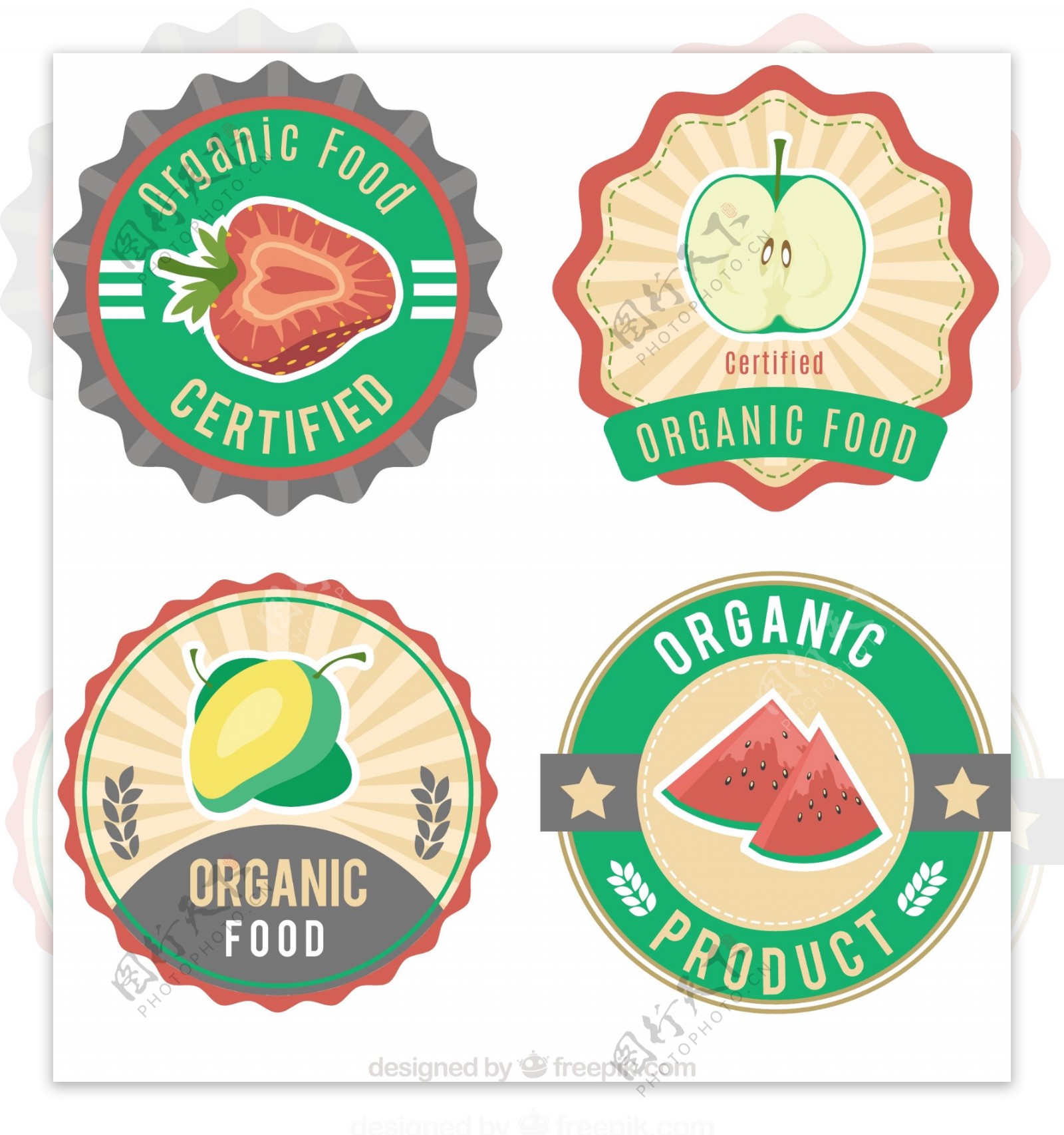 复古风格圆形有机食品标签图标