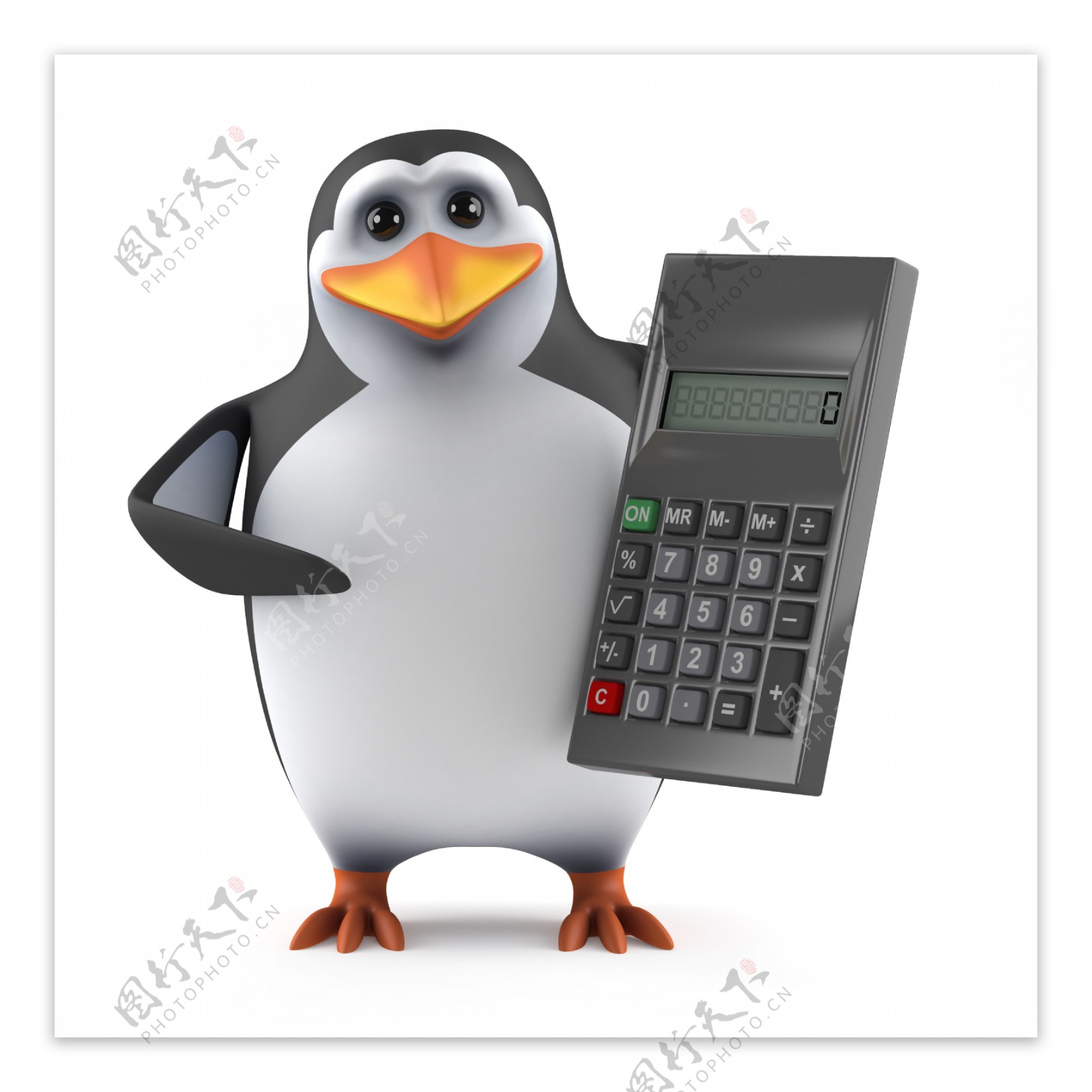 拿着计算器的3D企鹅