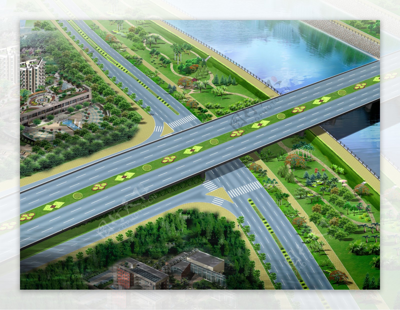 高速公路绿化效果鸟瞰图片