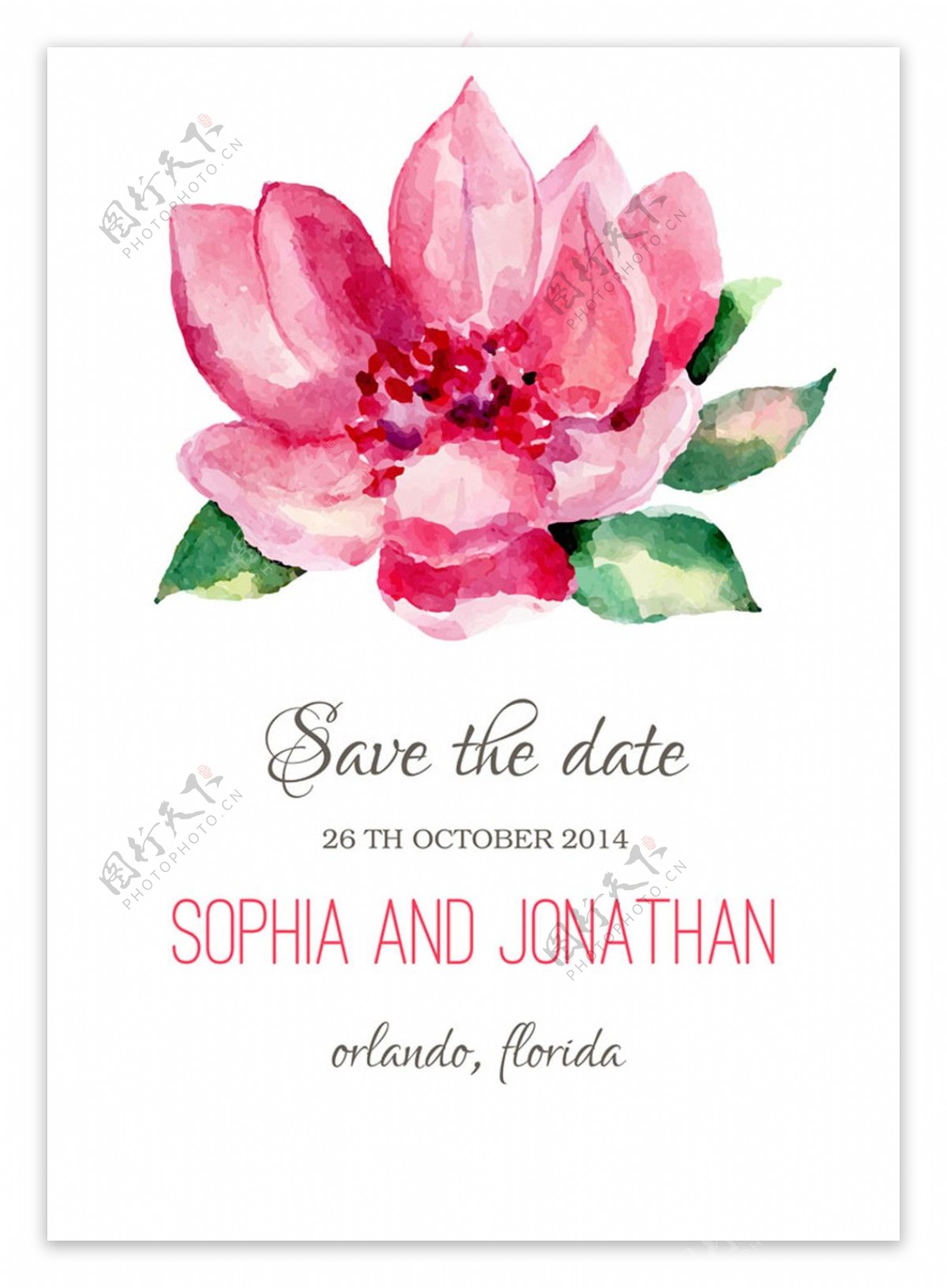 水彩粉色花朵婚礼请贴图片