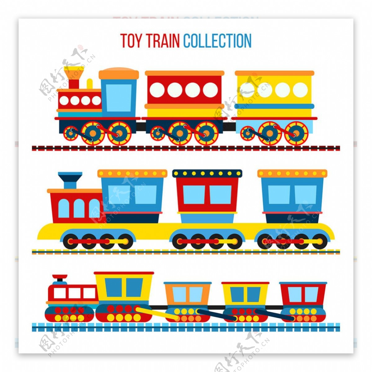 手绘彩色玩具火车矢量素材