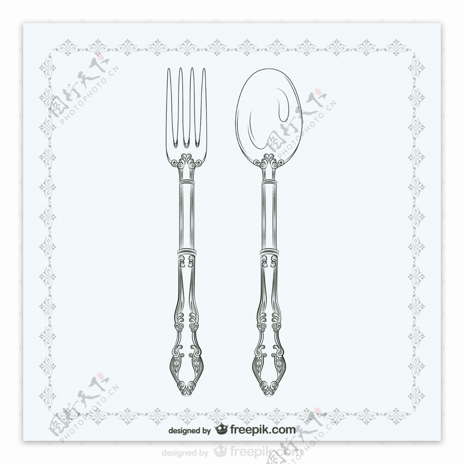 老式叉子和汤匙插图