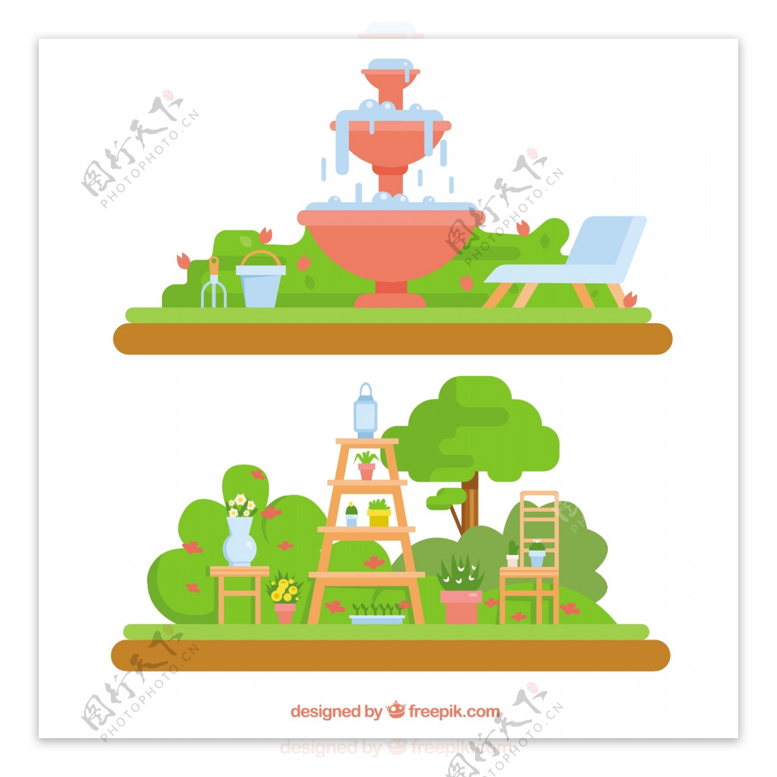 喷泉和花园景观花盆
