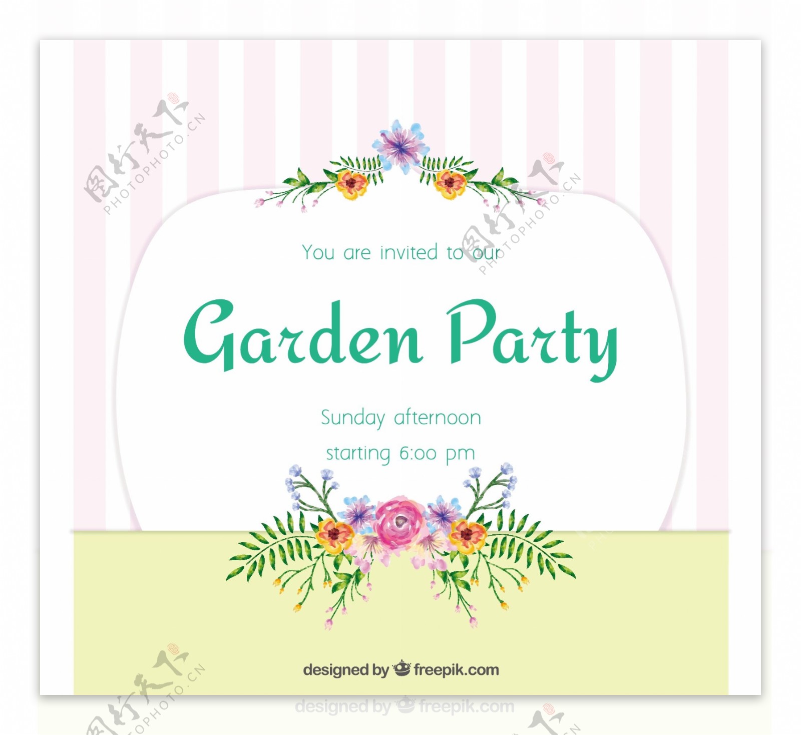 颜色柔和的花园聚会的邀请