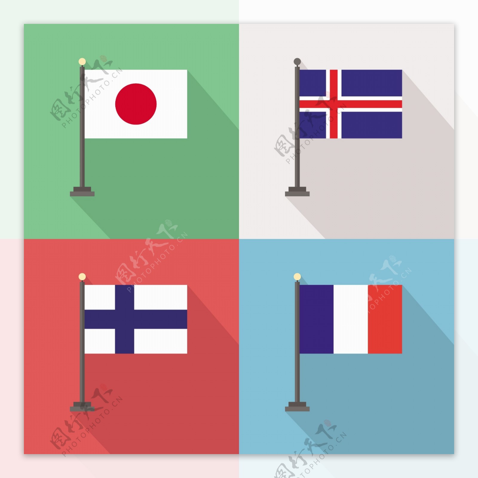 日本芬兰冰岛与法国国旗