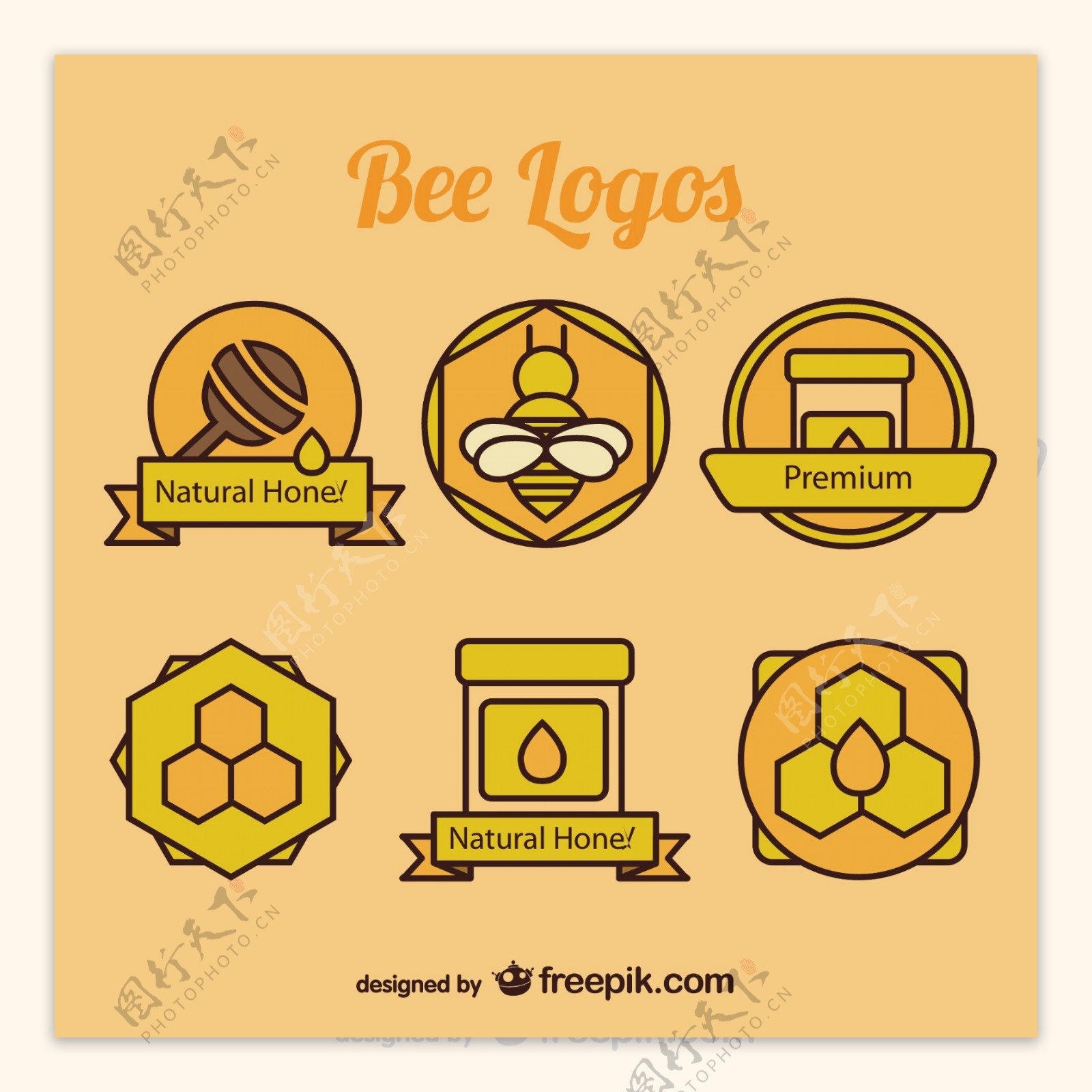 蜜蜂和蜂蜜色标识收藏