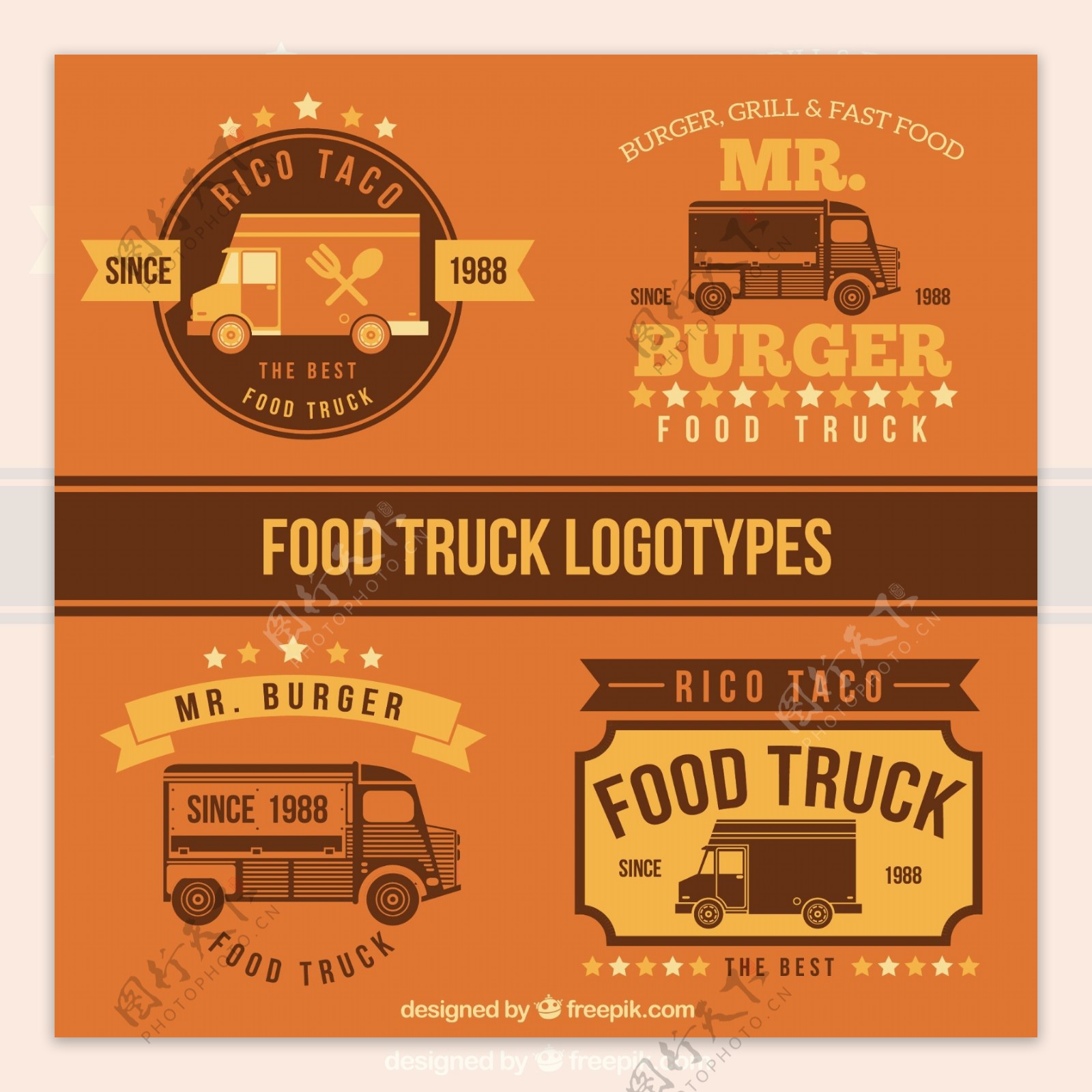 平板食品卡车设计标志模板