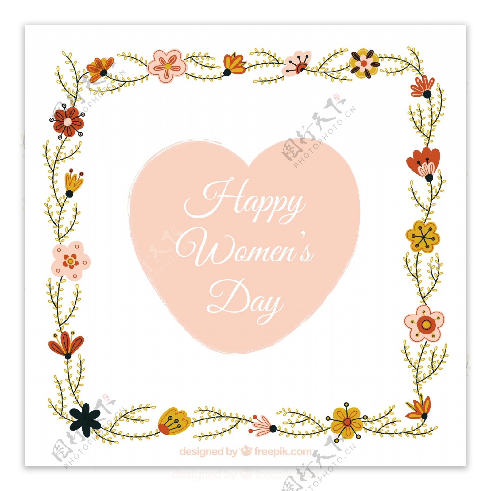 妇女日背景与花卉框架