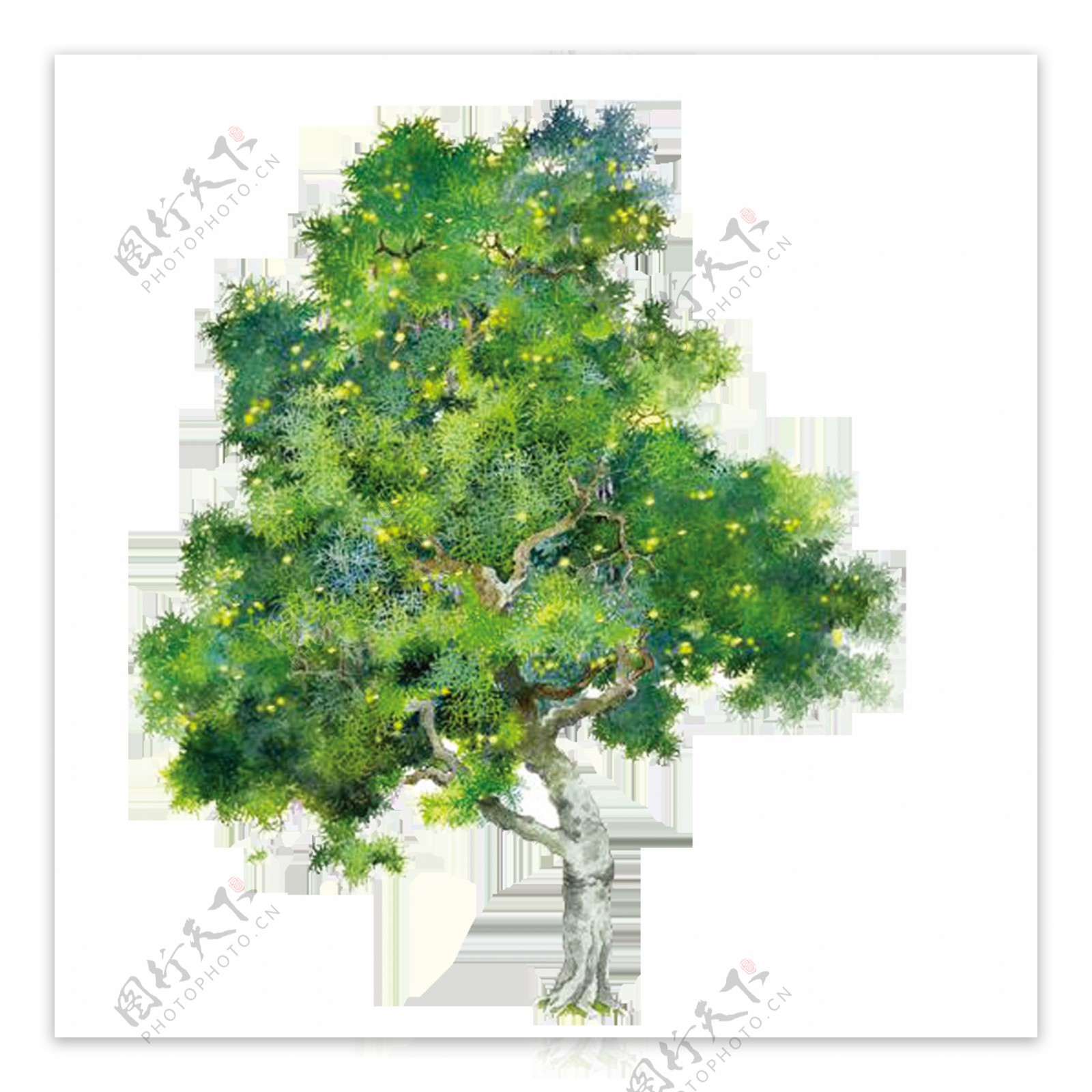 唯美高清手绘油画风格绿树素材