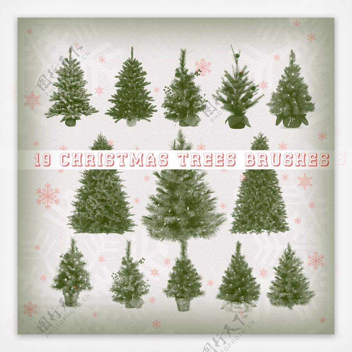 10款逼真的圣诞树装饰PS笔刷
