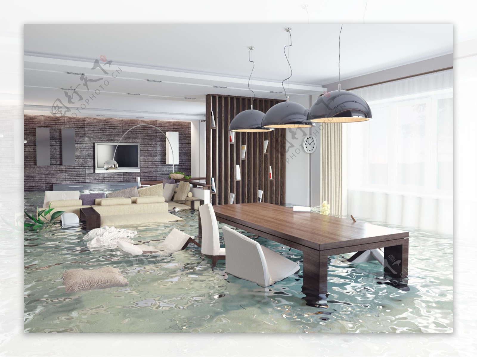 水淹没的客厅