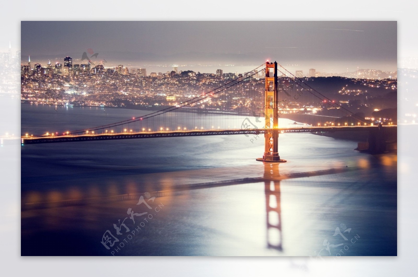 城市夜色跨海大桥海面