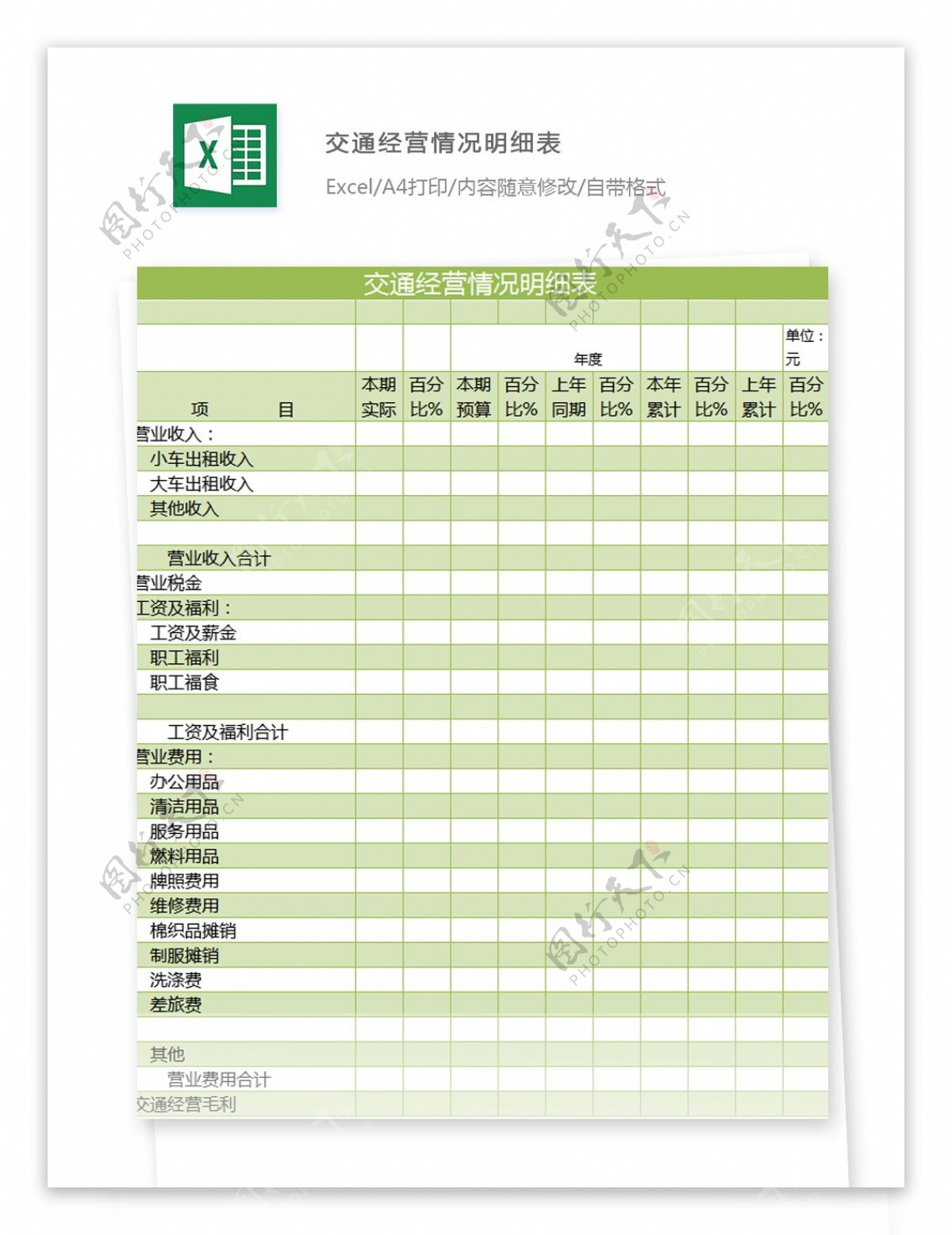 交通经营情况明细表