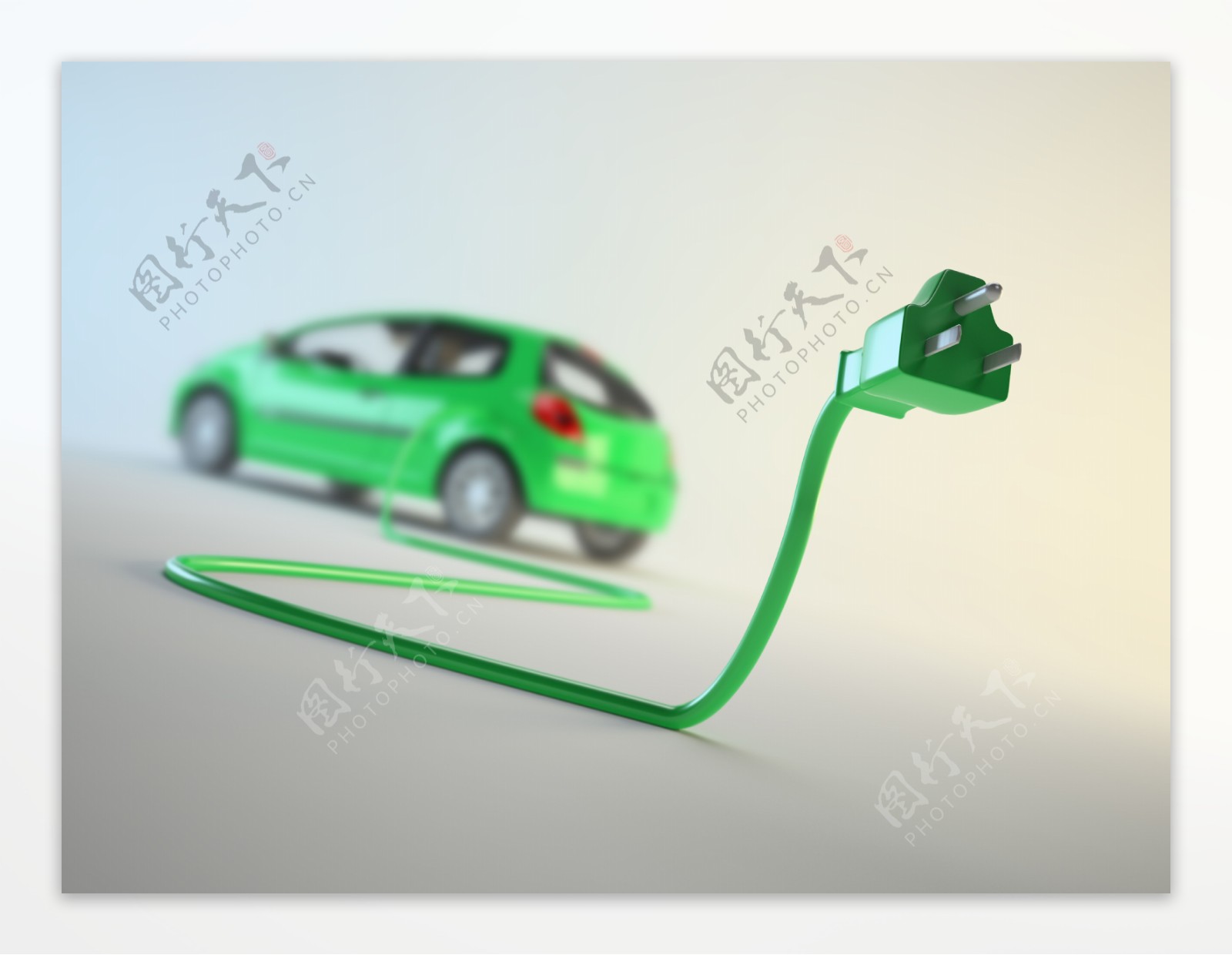 连接汽车的绿色插头图片