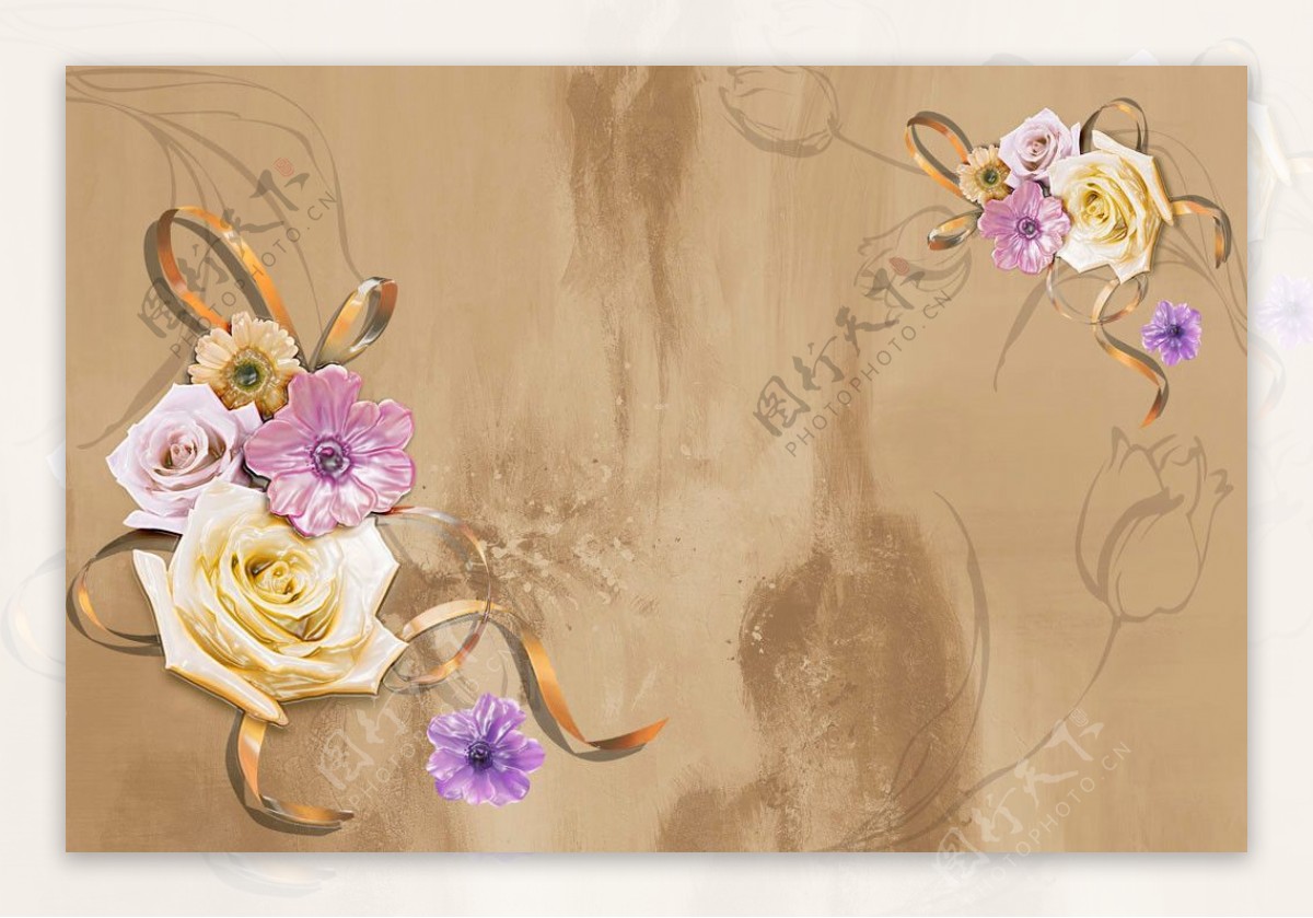 玉雕花朵背景墙图片