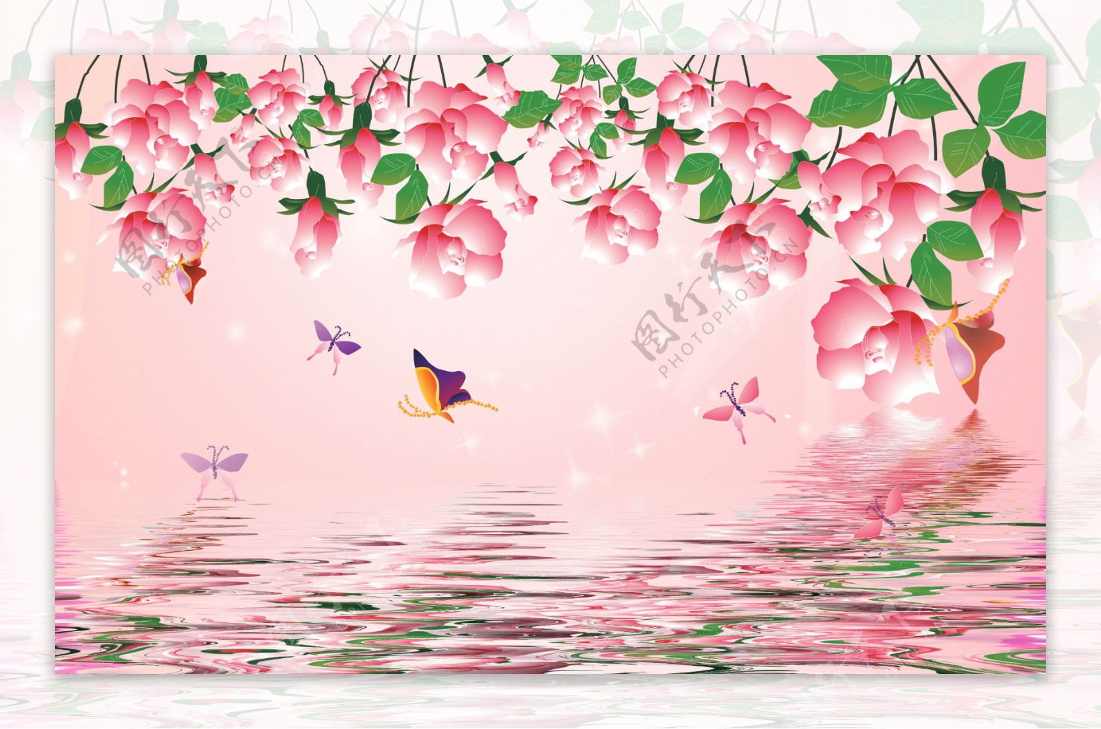 粉色花卉元素背景墙