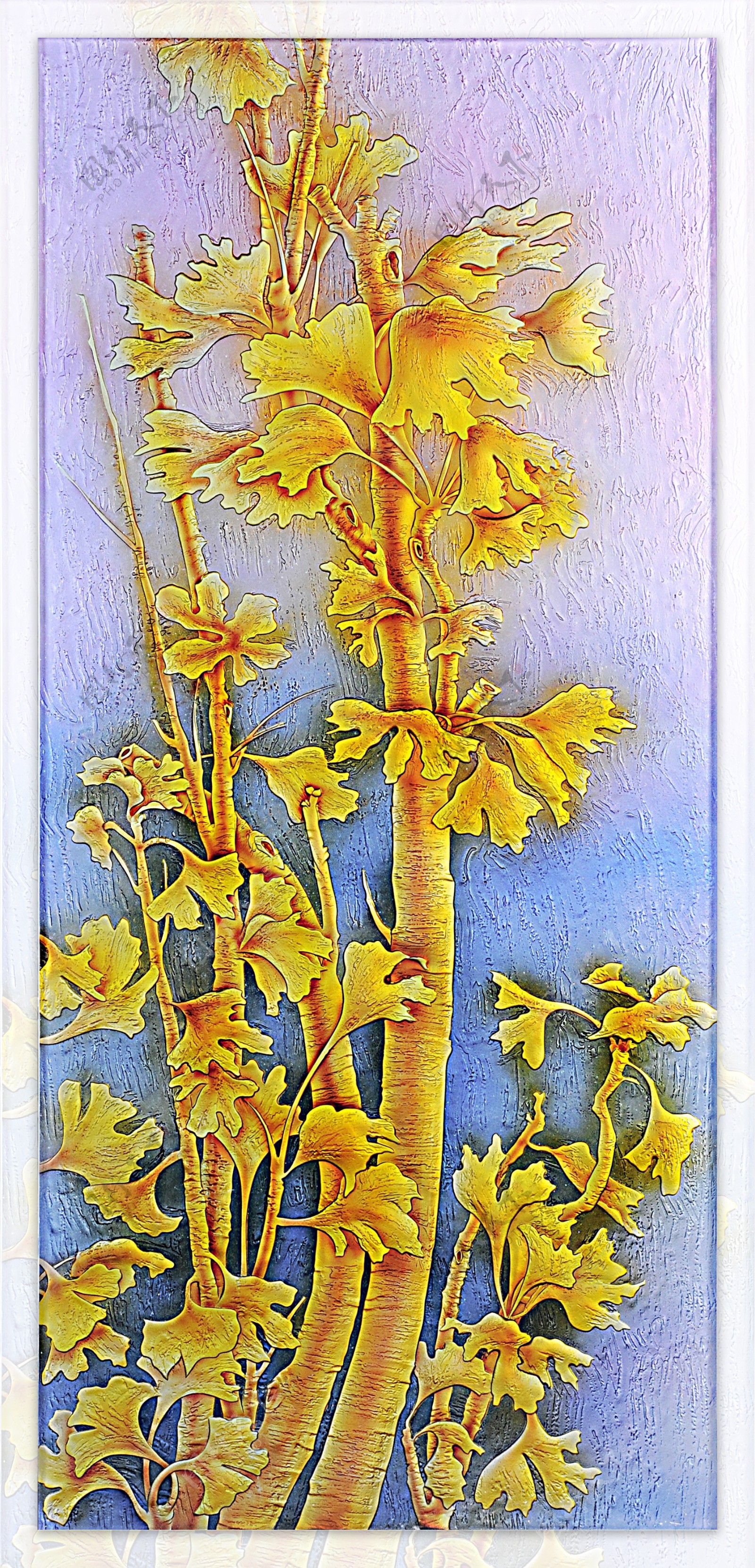 金色树木装饰背景墙