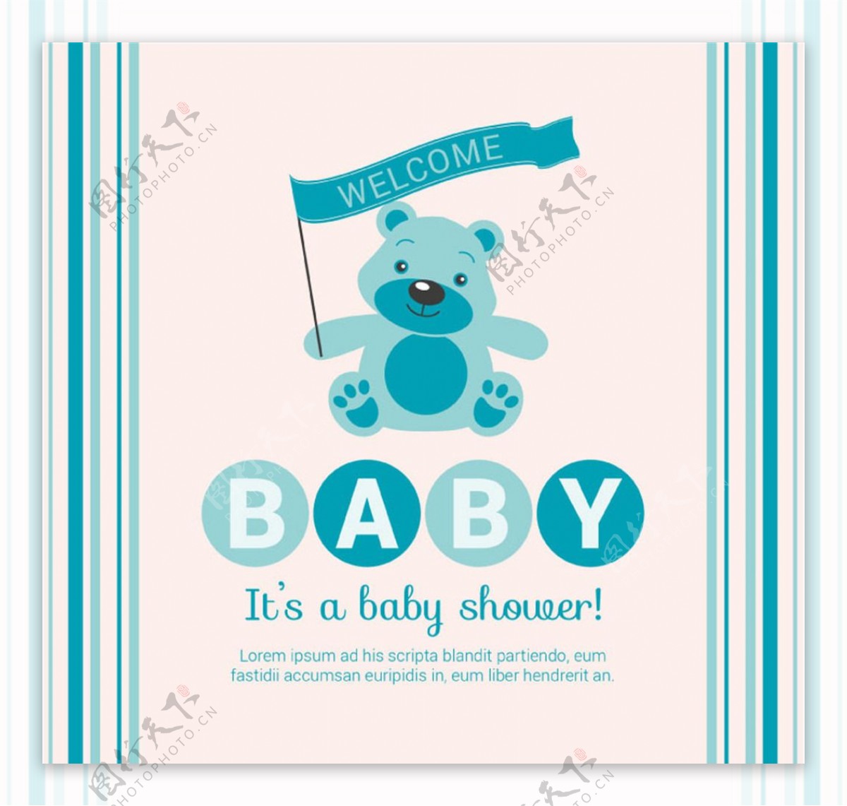 蓝色泰迪熊迎婴派对海报矢量图