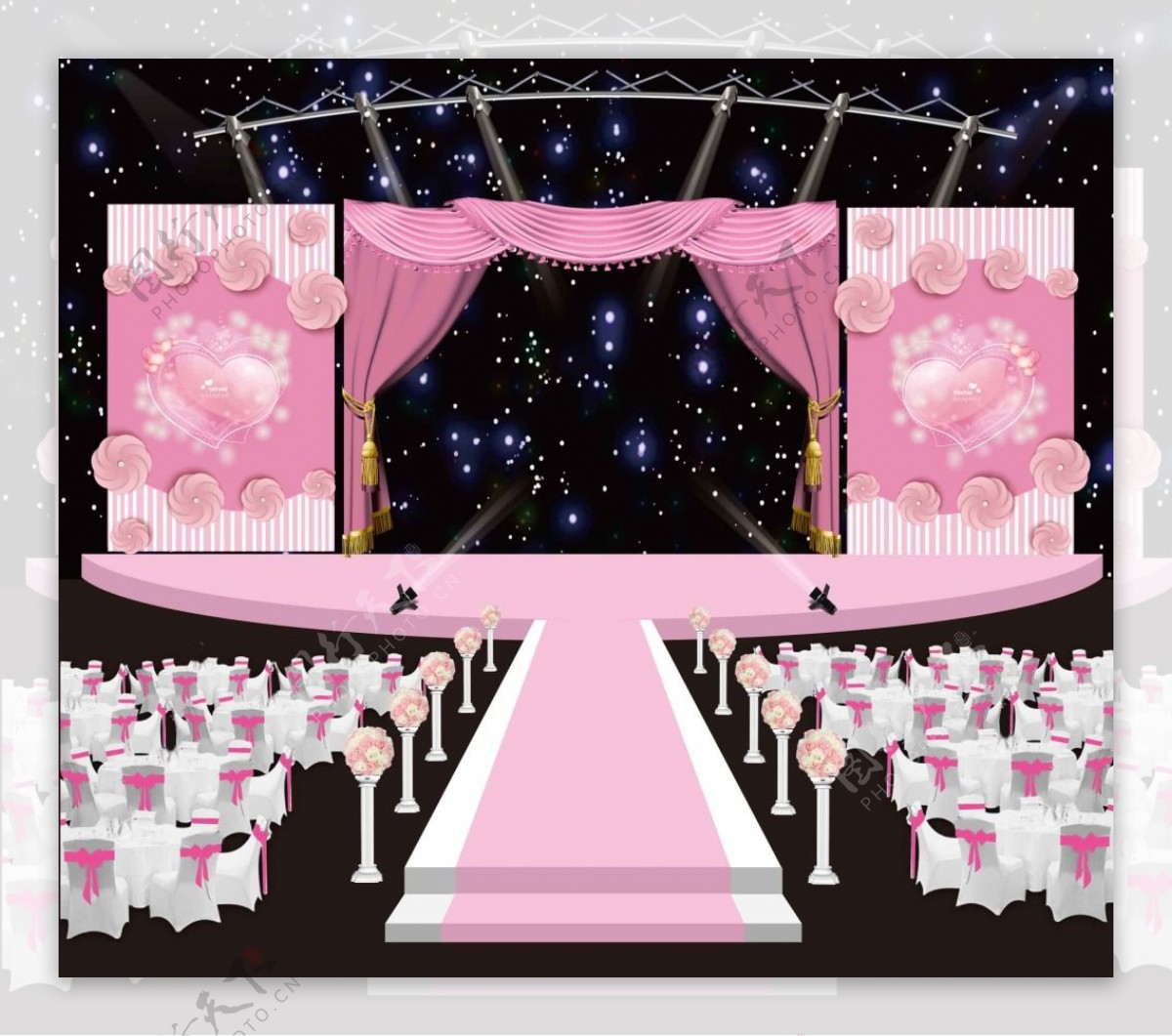 粉色婚礼主题舞台背景